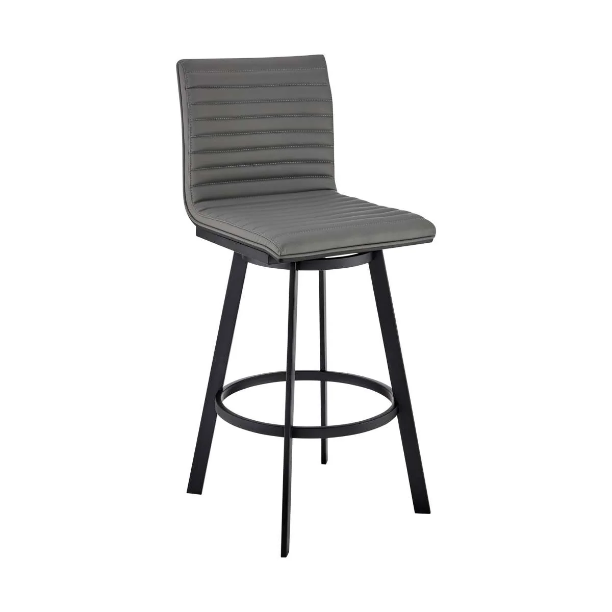Jermaine 26" Counter Height Swivel Bar Stool in Matt Black Finish with Gray Faux Leather By Armen Living - Image 4