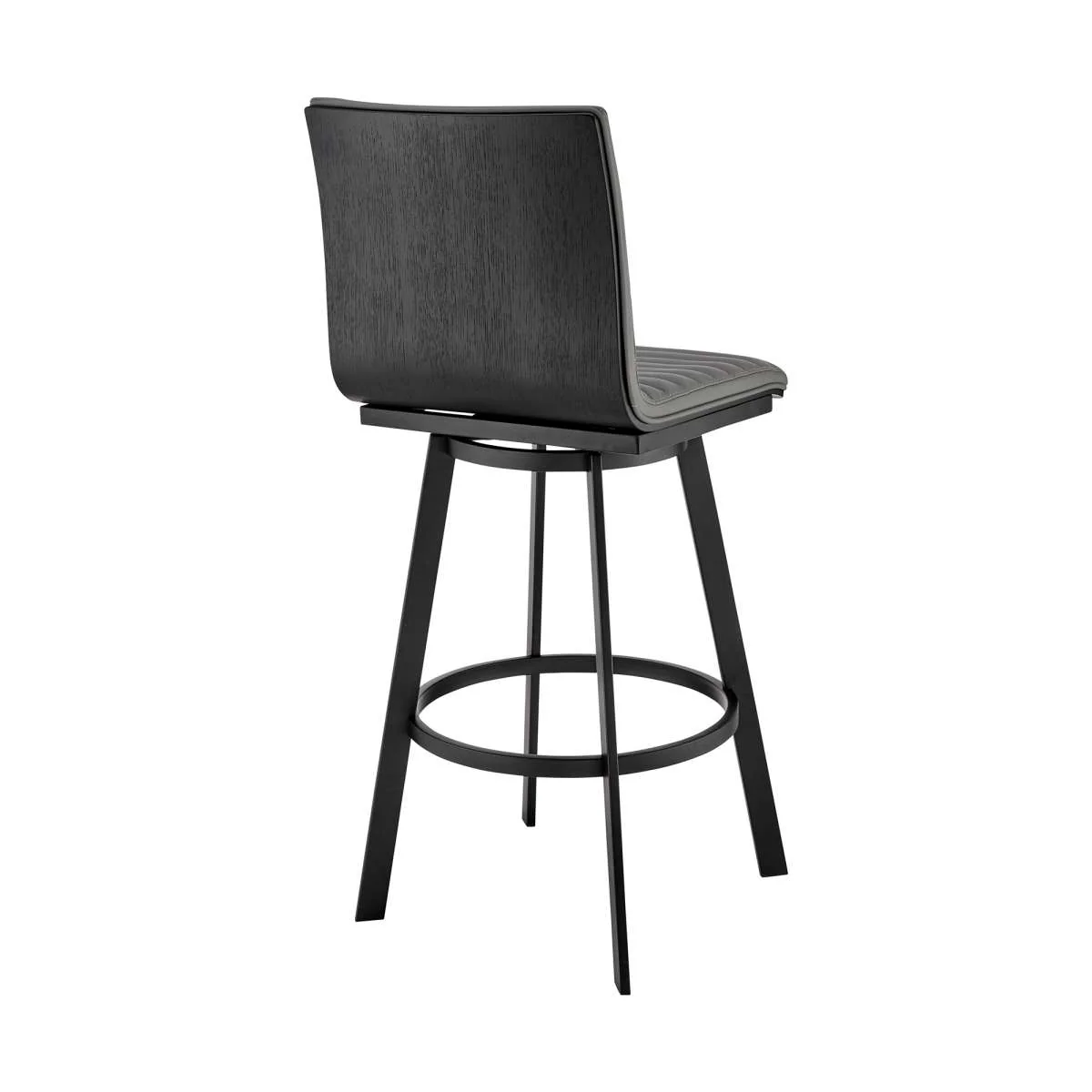 Jermaine 26" Counter Height Swivel Bar Stool in Matt Black Finish with Gray Faux Leather By Armen Living - Image 7
