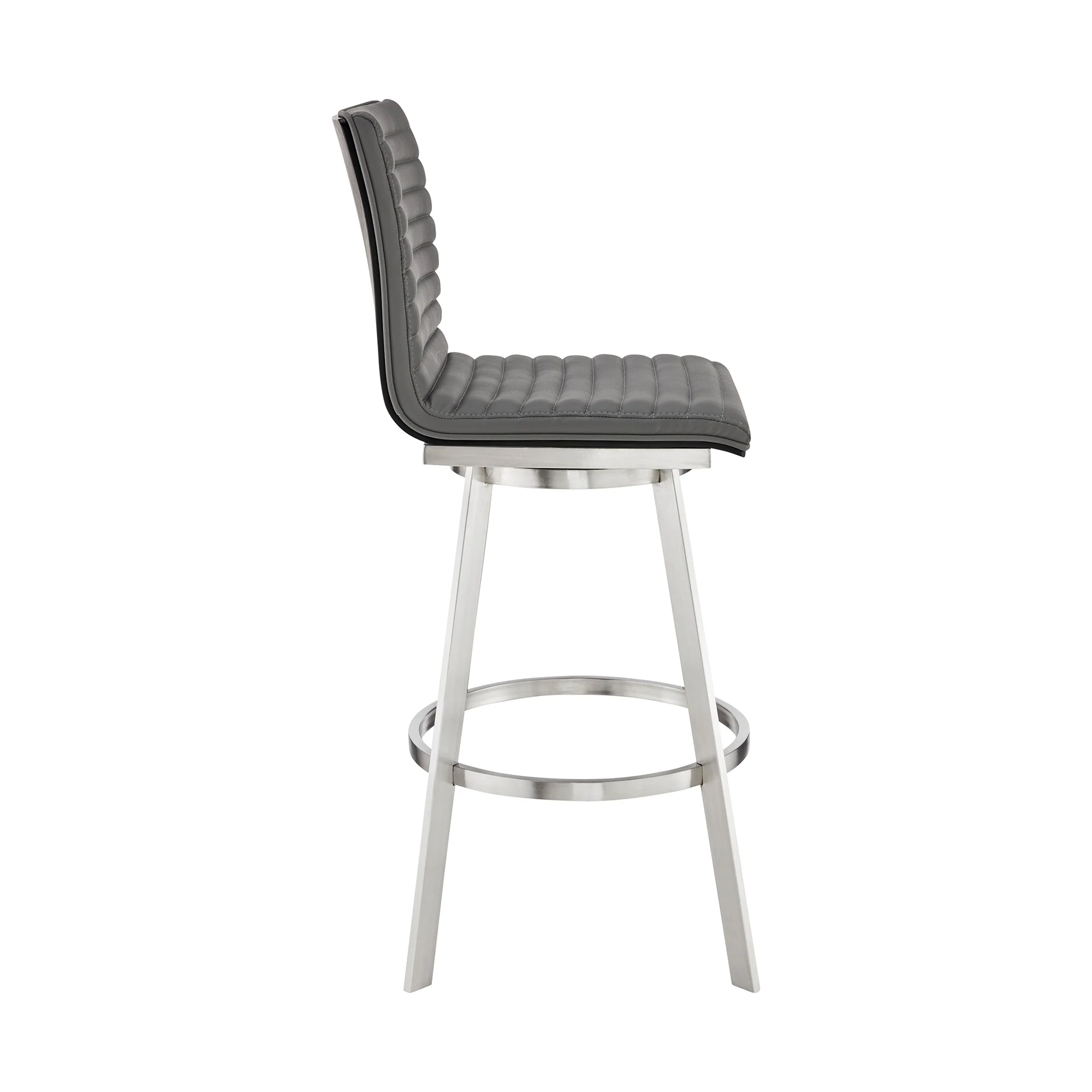 Jermaine 26" Counter Swivel Bar Stool in Brushed Stainless Steel Finish and Gray Faux Leather By Armen Living - Image 4