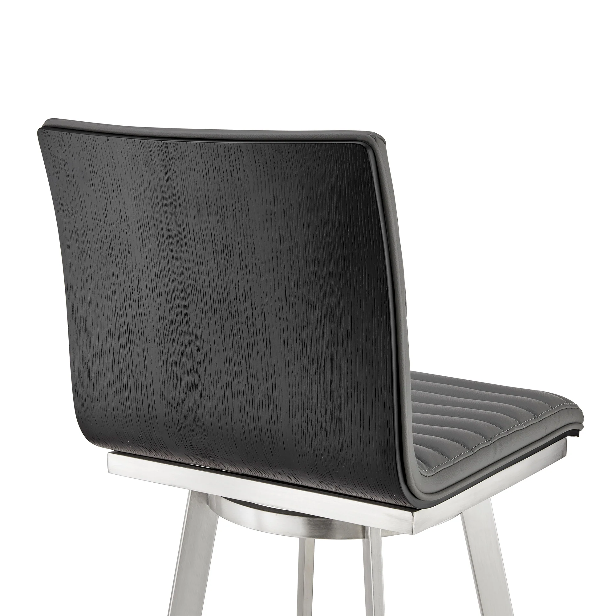 Jermaine 26" Counter Swivel Bar Stool in Brushed Stainless Steel Finish and Gray Faux Leather By Armen Living - Image 9