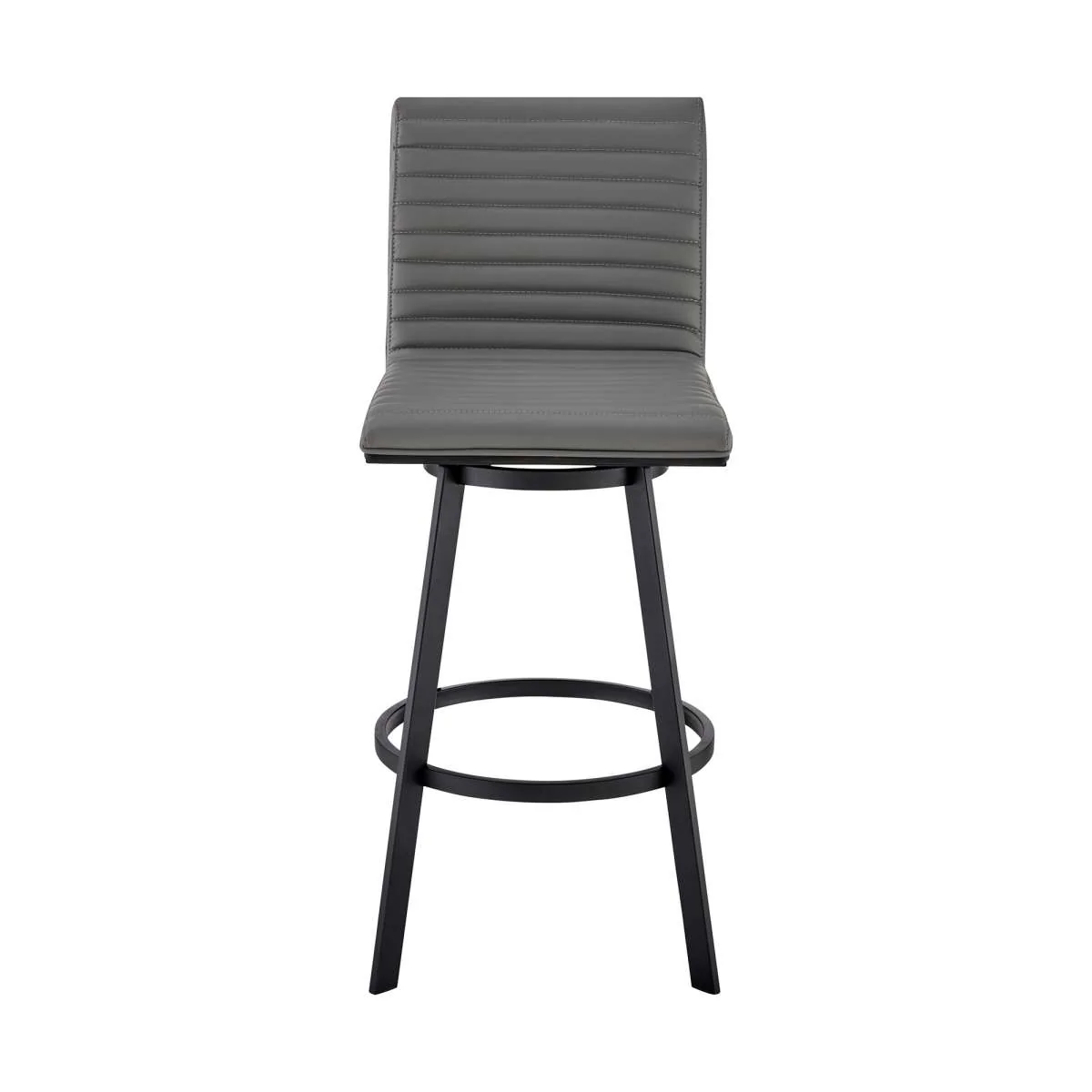 Jermaine 30" Bar Height Swivel Bar Stool in Matt Black Finish with Gray Faux Leather By Armen Living - Image 3