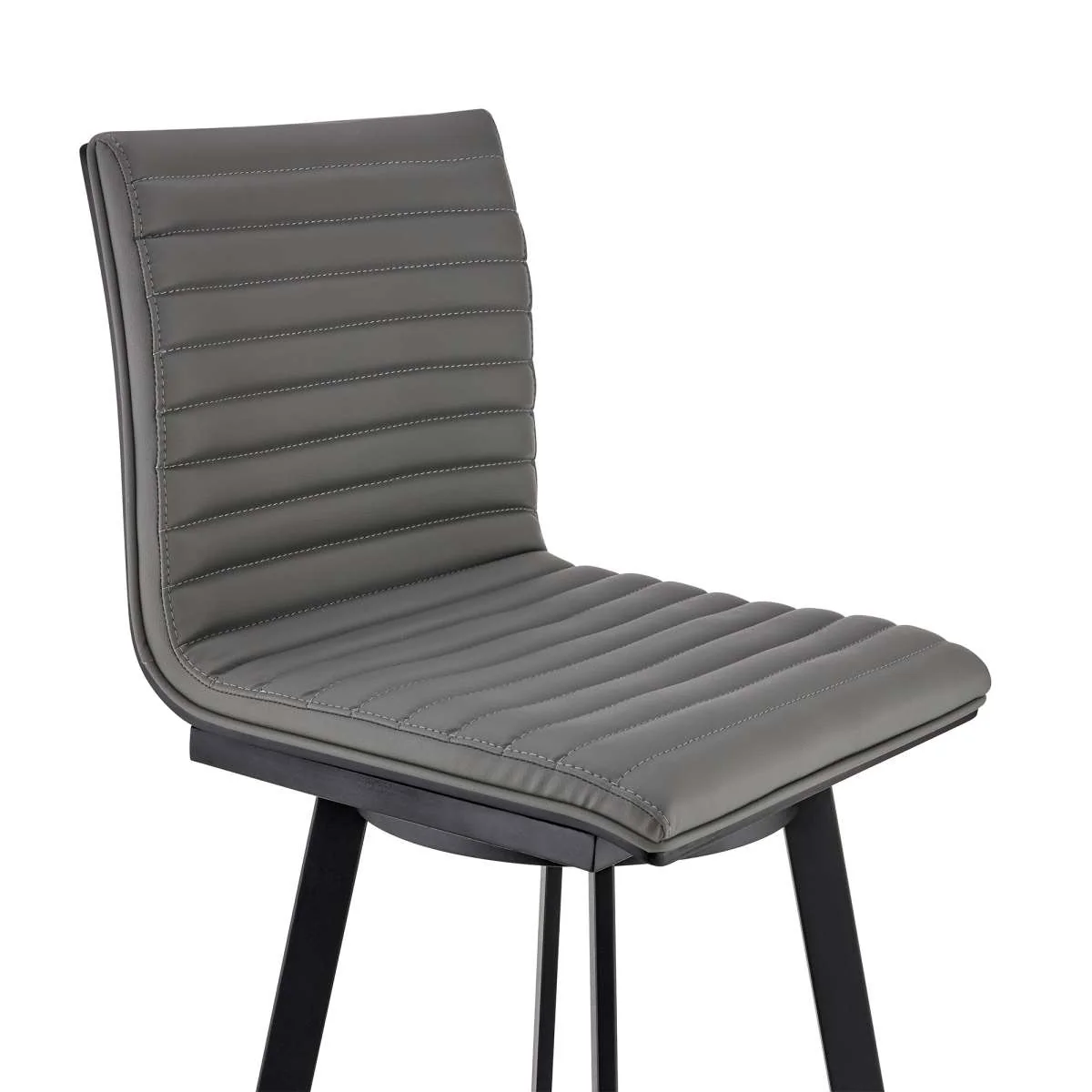 Jermaine 30" Bar Height Swivel Bar Stool in Matt Black Finish with Gray Faux Leather By Armen Living - Image 7
