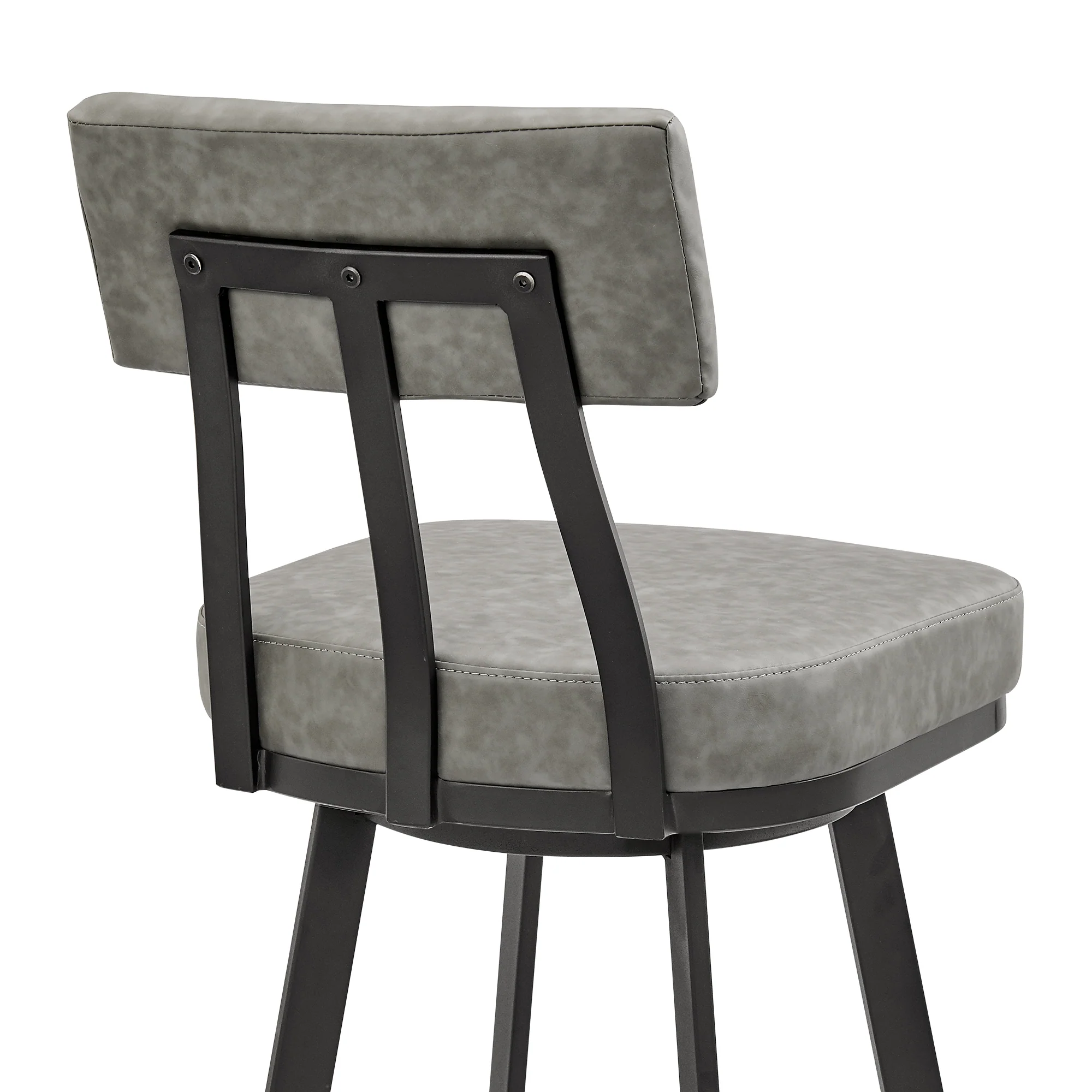 Jinab Swivel Bar Stool in Black Metal with Grey Faux Leather By Armen Living - Image 10