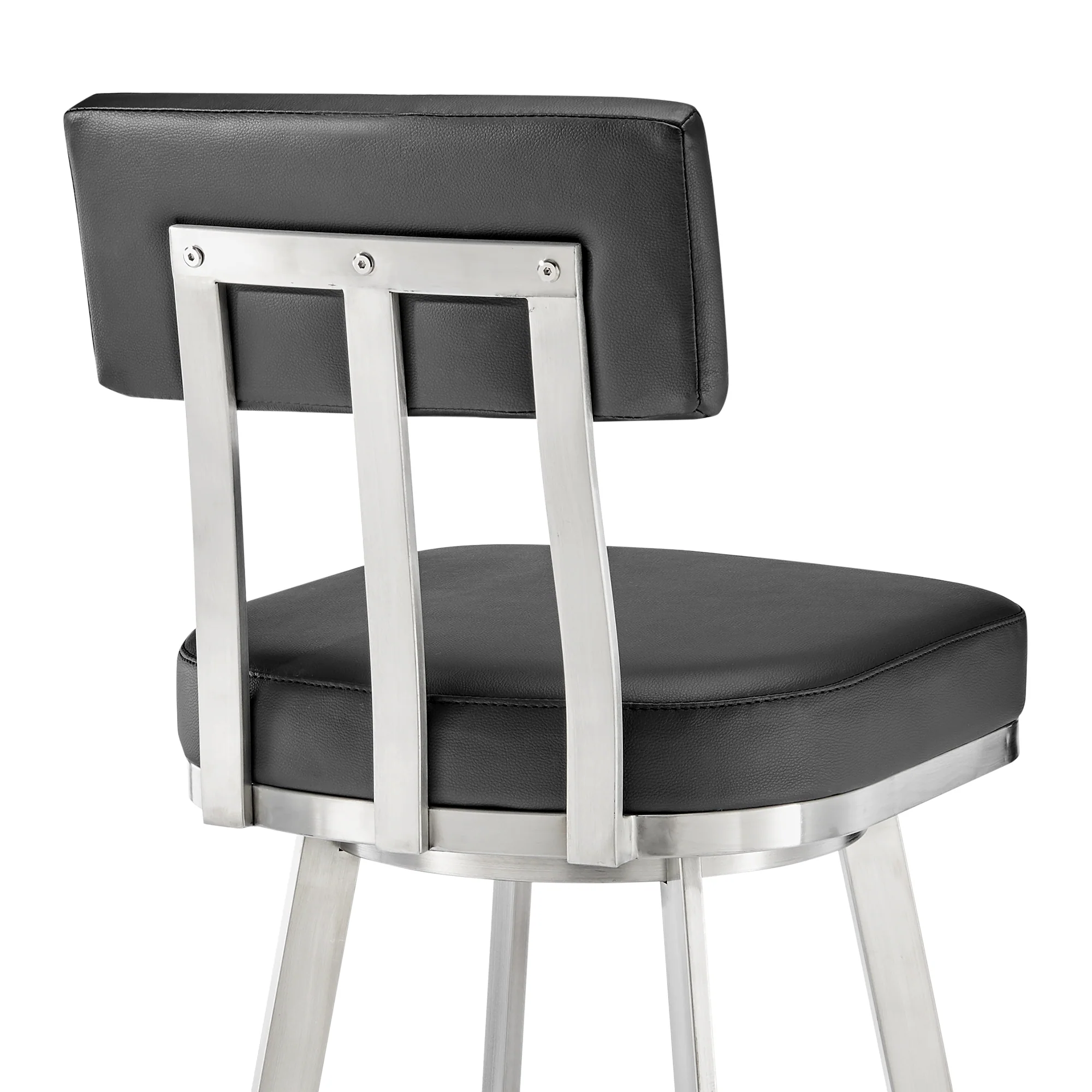 Jinab Swivel Bar Stool in Brushed Stainless Steel with Black Faux Leather By Armen Living - Image 10