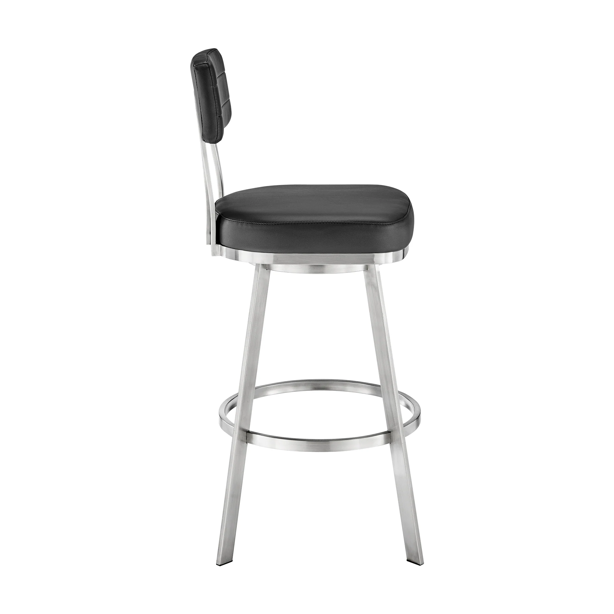 Jinab Swivel Bar Stool in Brushed Stainless Steel with Black Faux Leather By Armen Living - Image 4