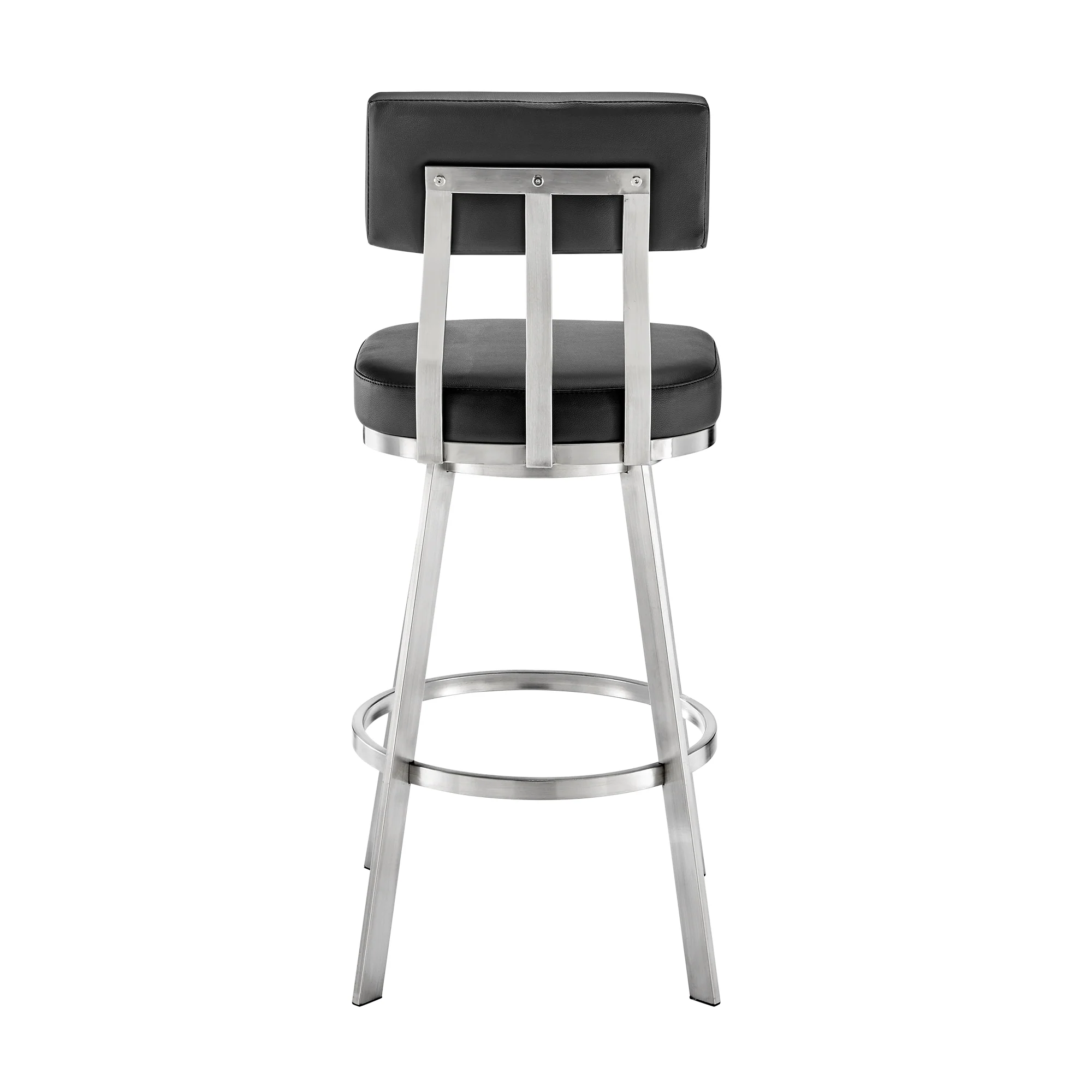 Jinab Swivel Bar Stool in Brushed Stainless Steel with Black Faux Leather By Armen Living - Image 5