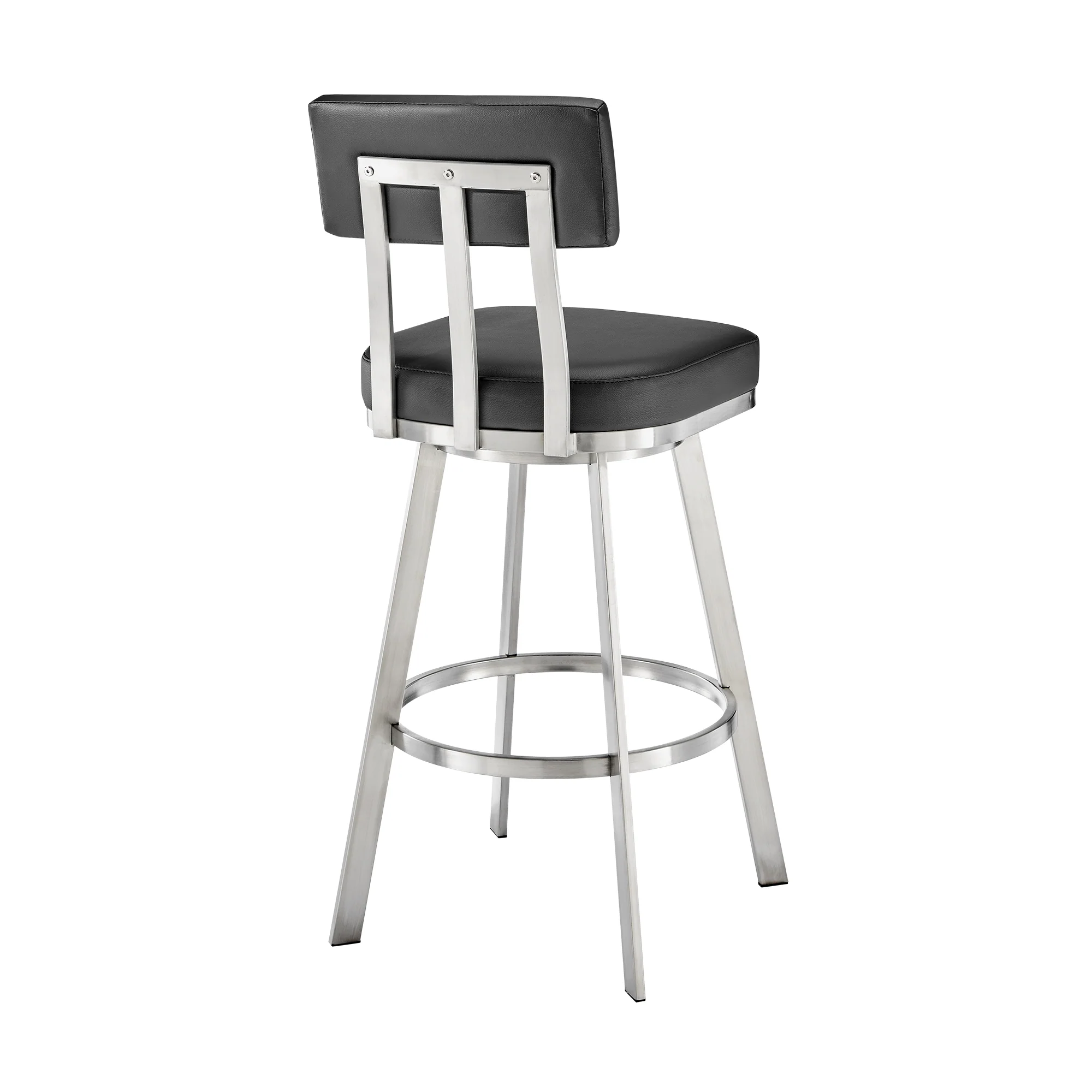 Jinab Swivel Bar Stool in Brushed Stainless Steel with Black Faux Leather By Armen Living - Image 6