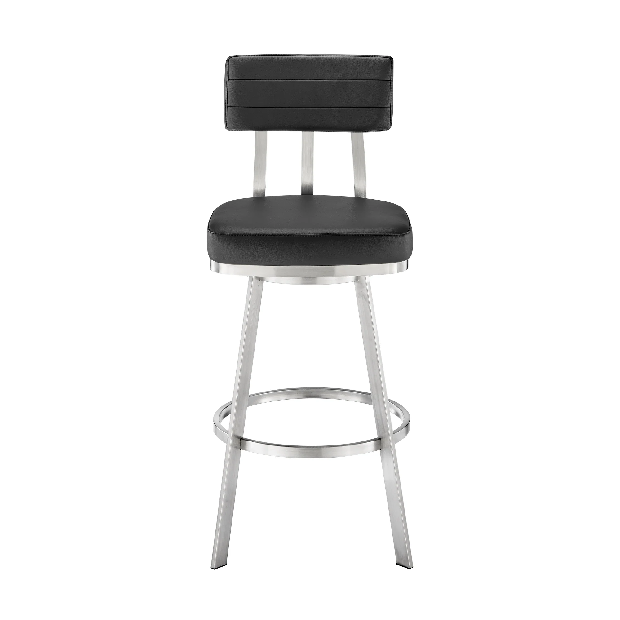 Jinab Swivel Counter Stool in Brushed Stainless Steel with Black Faux Leather By Armen Living - Image 3