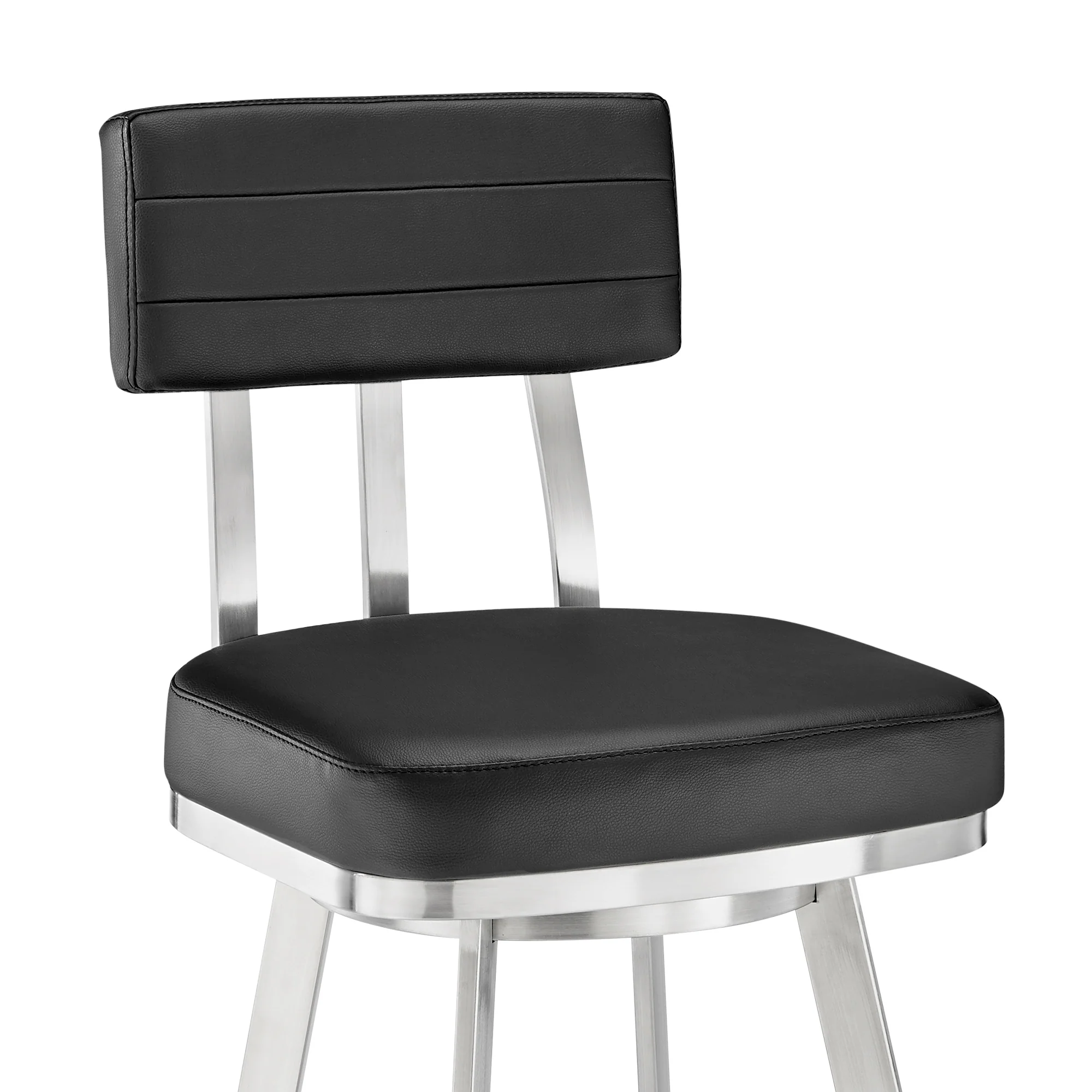 Jinab Swivel Counter Stool in Brushed Stainless Steel with Black Faux Leather By Armen Living - Image 7