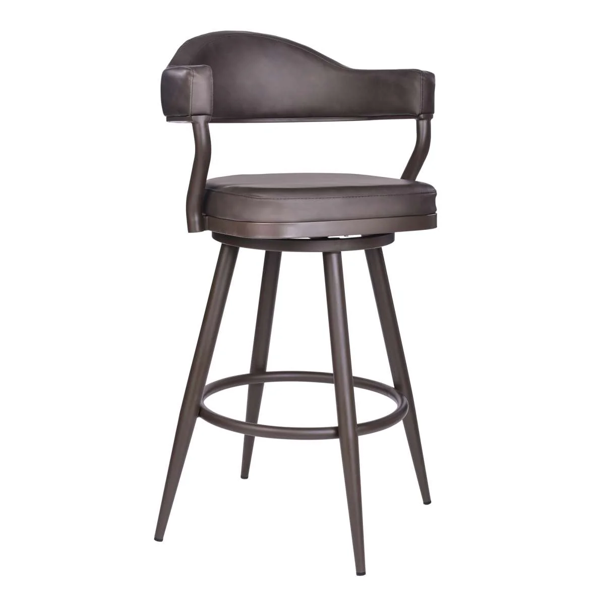 Justin 26" Counter Height Swivel Vintage Brown Faux Leather Bar Stool with Brown Metal Legs By Armen Living