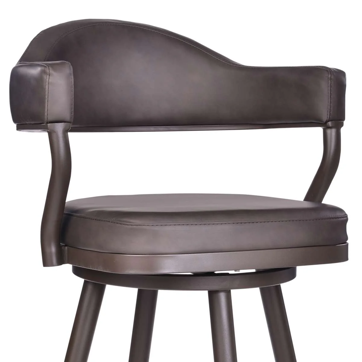 Justin 26" Counter Height Swivel Vintage Brown Faux Leather Bar Stool with Brown Metal Legs By Armen Living - Image 3