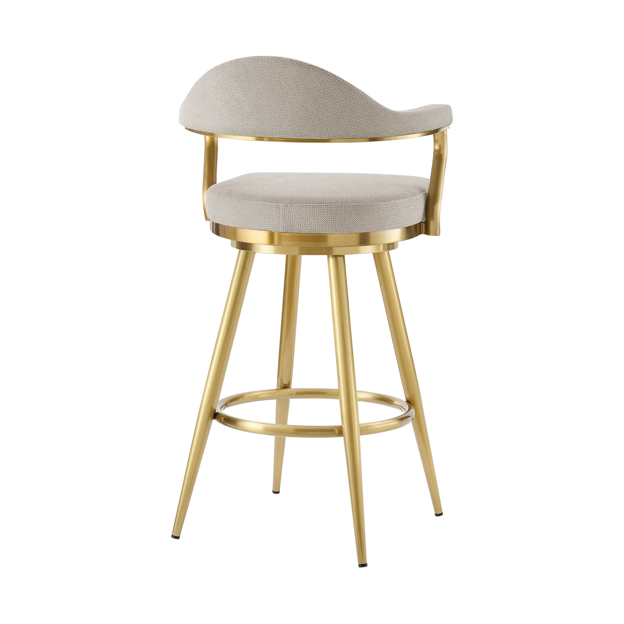 Justin 30" Swivel Bar Stool with Gold Brushed Stainless Steel and Taupe Fabric By Armen Living - Image 4