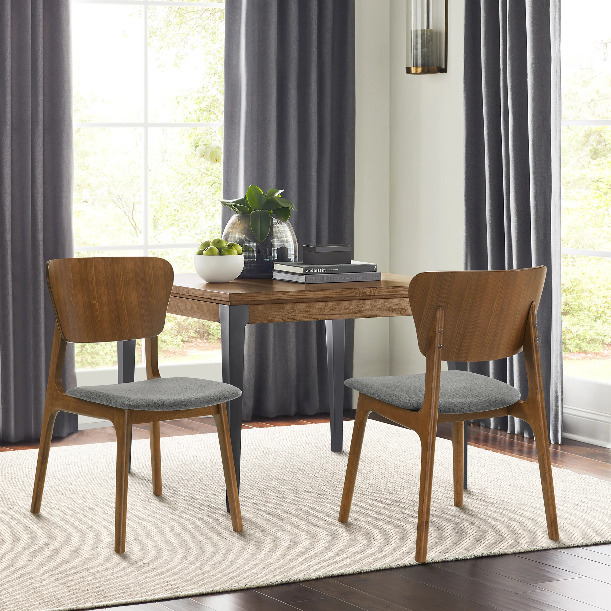 Kalia Wood Dining Chair in Walnut Finish with Charcoal Fabric - Set of 2 By Armen Living