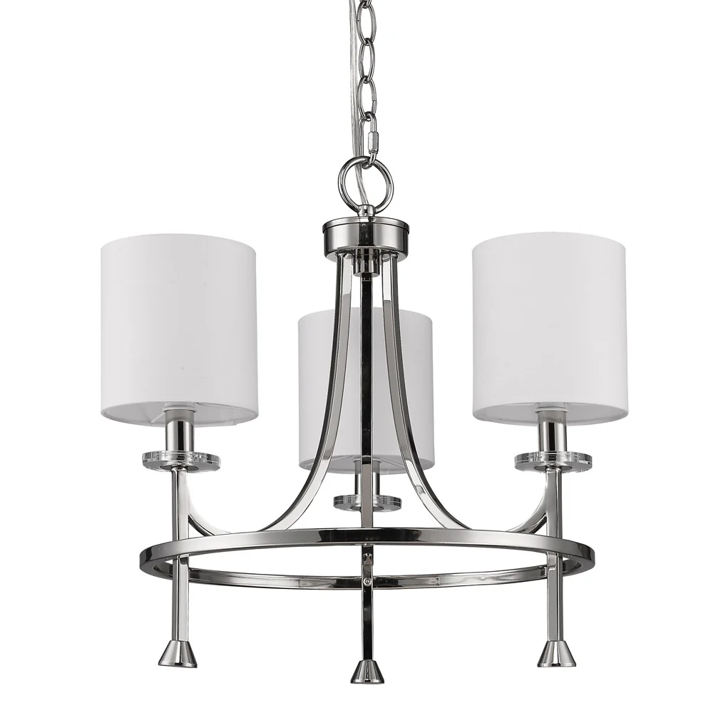 Kara 3-Light Polished Nickel Chandelier With Fabric Shades And Crystal Bobeches By Homeroots