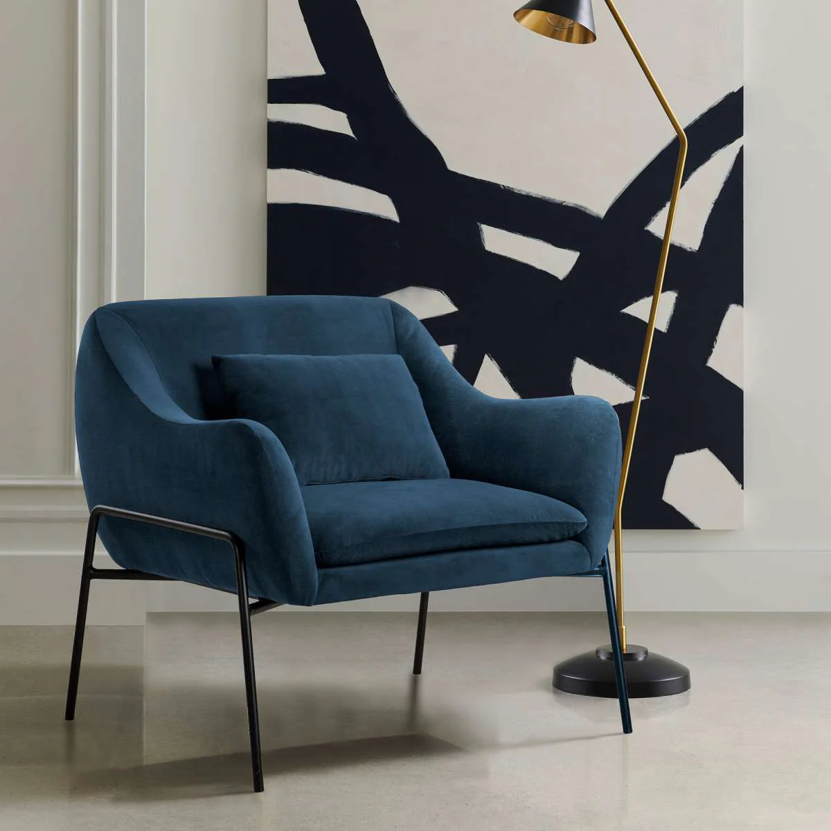 Karen Blue Velvet Modern Accent Chair By Armen Living