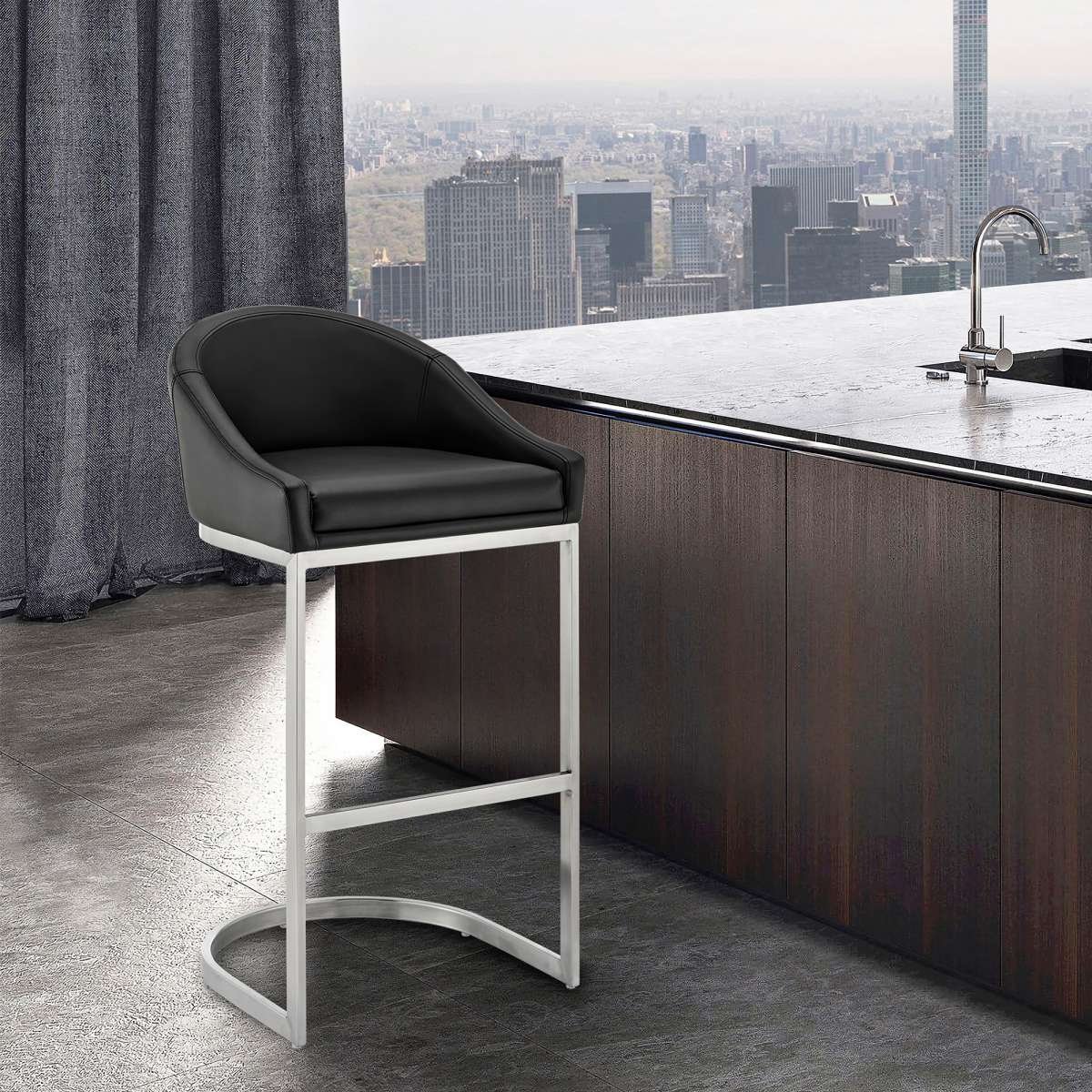 Katherine 30" Bar Stool in Brushed Stainless Steel with White Faux Leather By Armen Living - Image 17