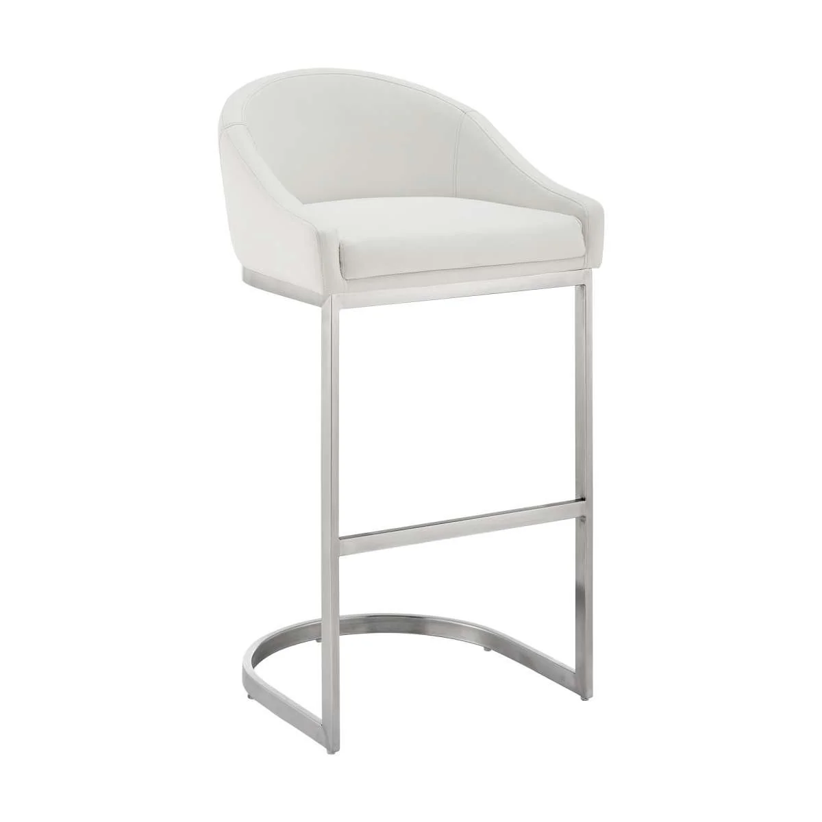 Katherine 30" Bar Stool in Brushed Stainless Steel with White Faux Leather By Armen Living - Image 2