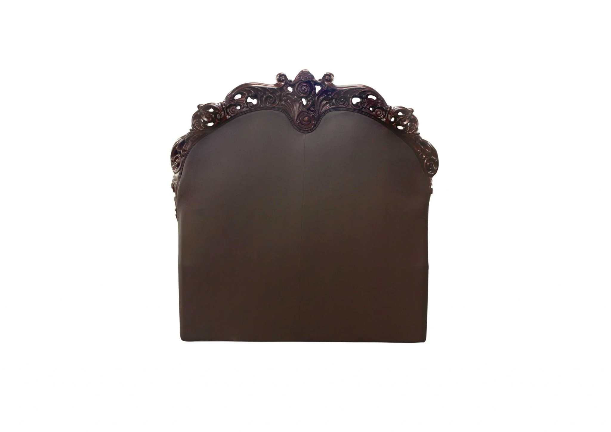 King Size Elaborately Carved Cherry Wood Finish Bed With Tufted Dark Faux Leather Headboard By Homeroots - Image 2