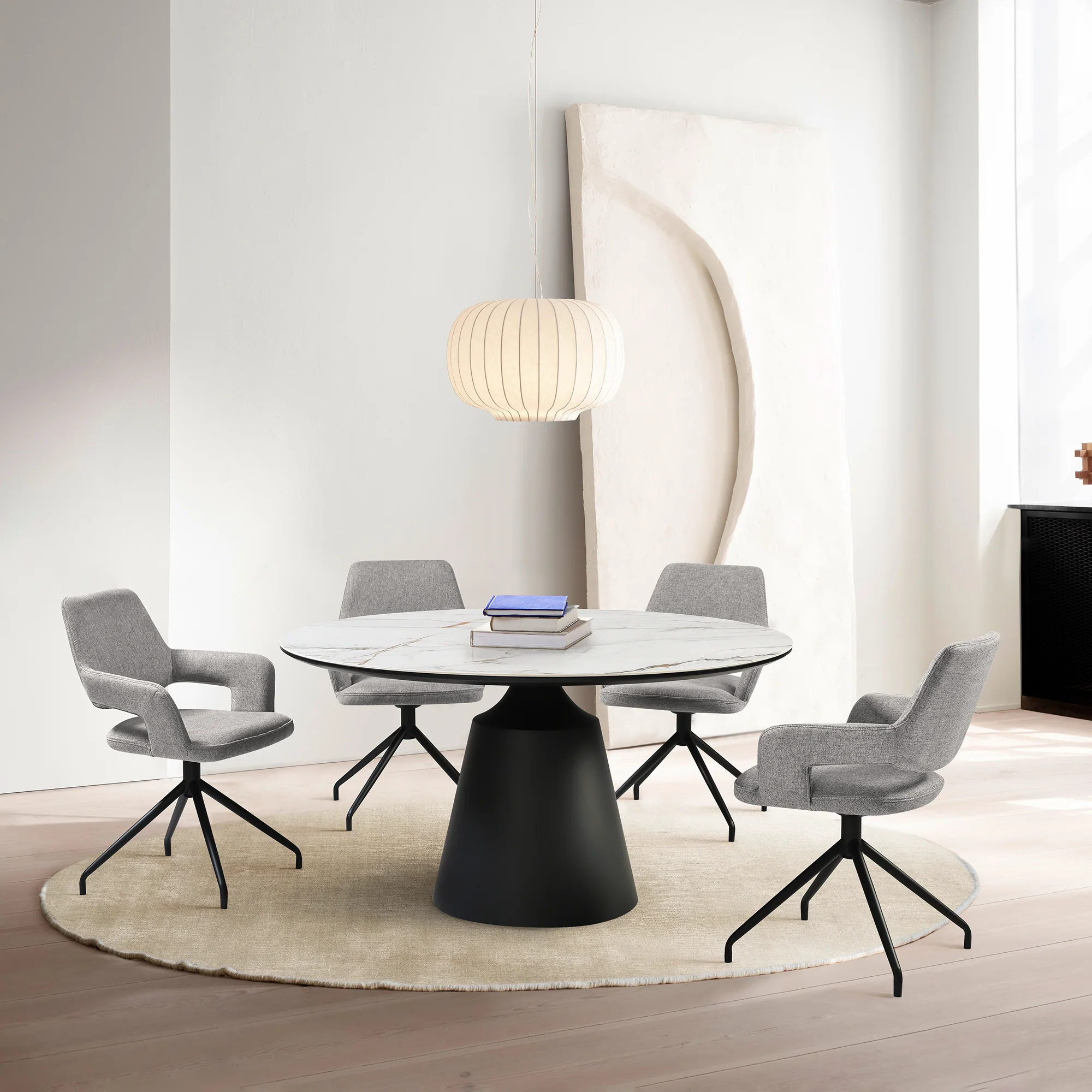 Knox Penny 5 Piece Dining Set with Stone Top and Brown Fabric Chairs By Armen Living - Image 12