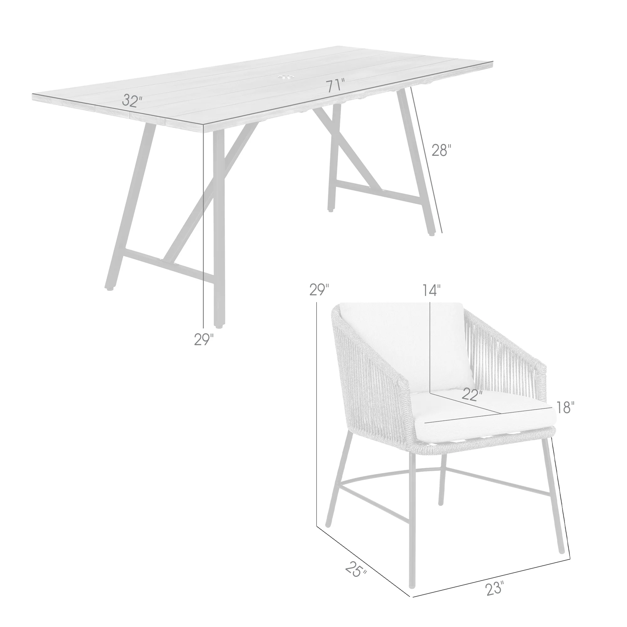 Koala and Calica 5 Piece Dining Set in Dark Eucalyptus and Metal with Grey Rope By Armen Living - Image 9