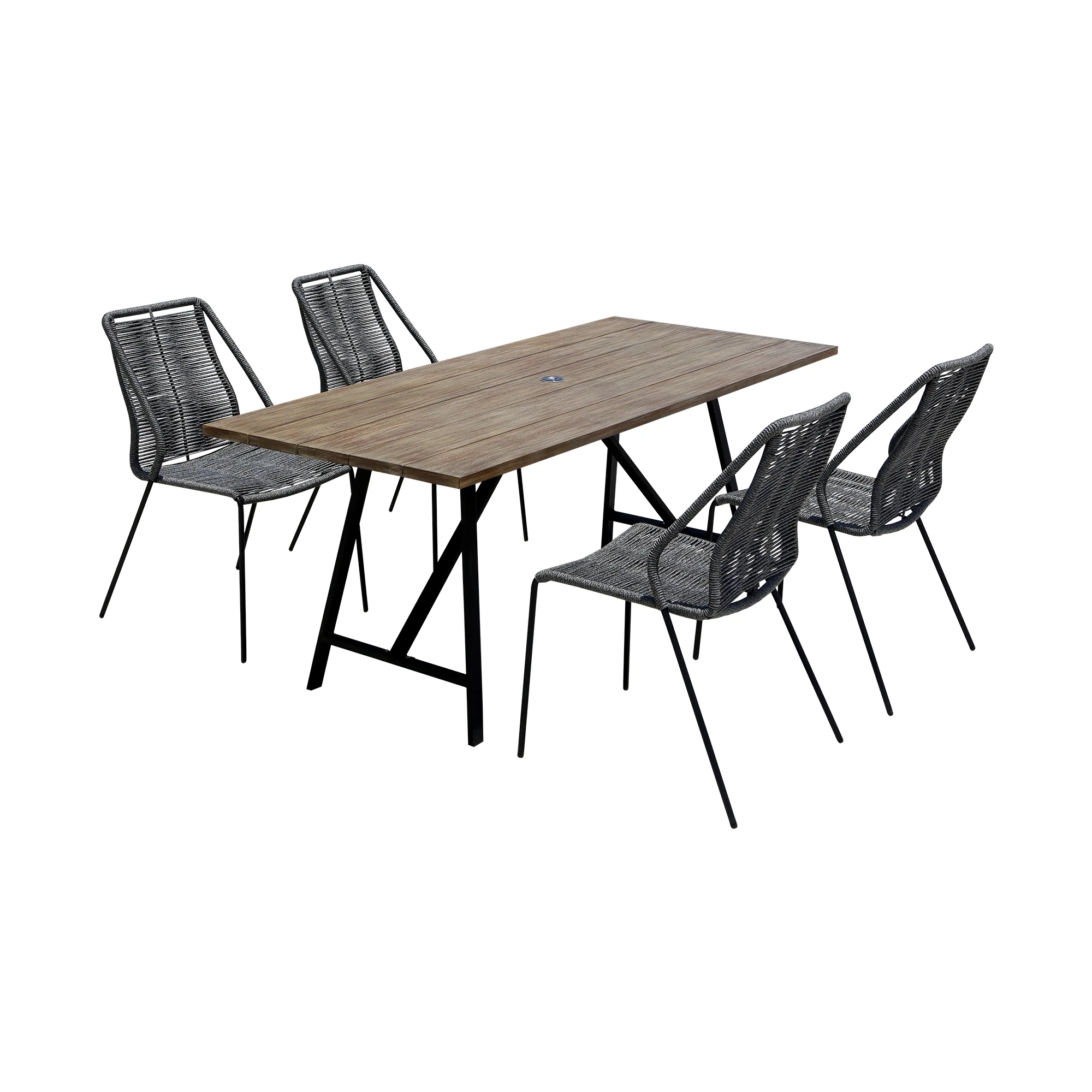Koala and Clip 5 Piece Dining Set in Light Eucalyptus Wood and Metal with Grey Rope By Armen Living - Image 2