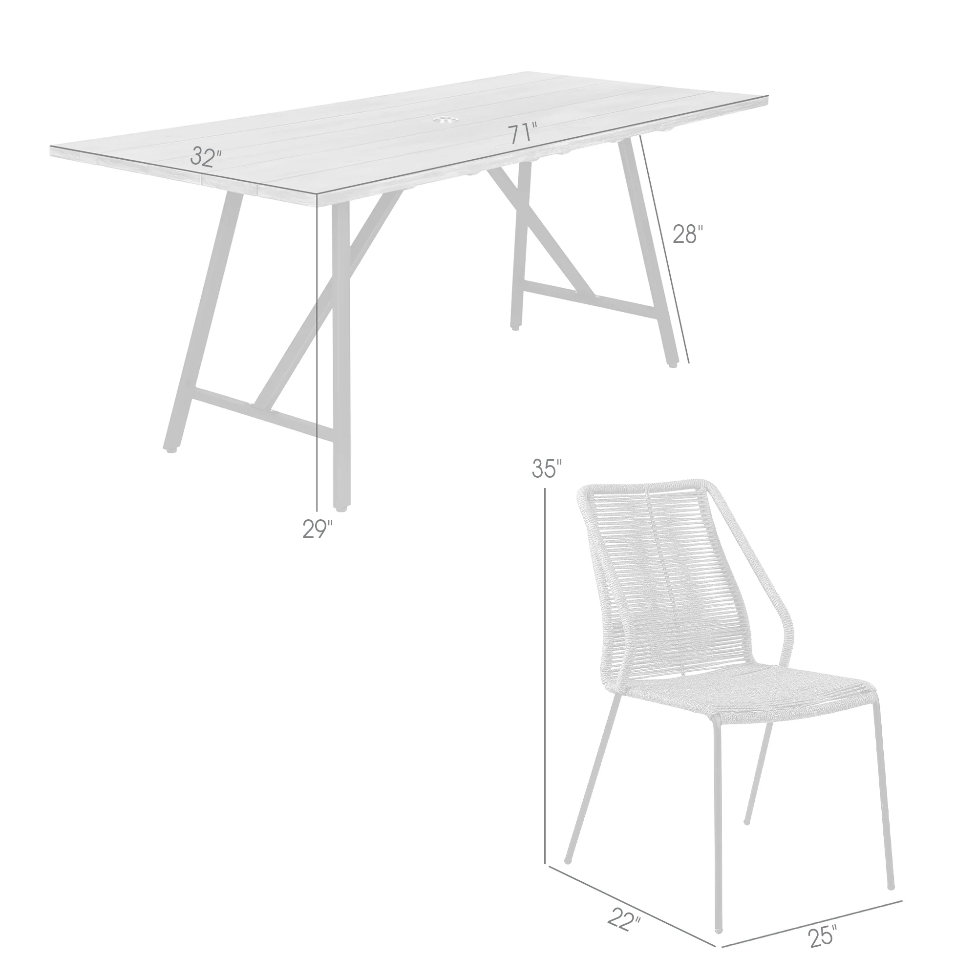 Koala and Clip 5 Piece Dining Set in Light Eucalyptus Wood and Metal with Grey Rope By Armen Living - Image 9
