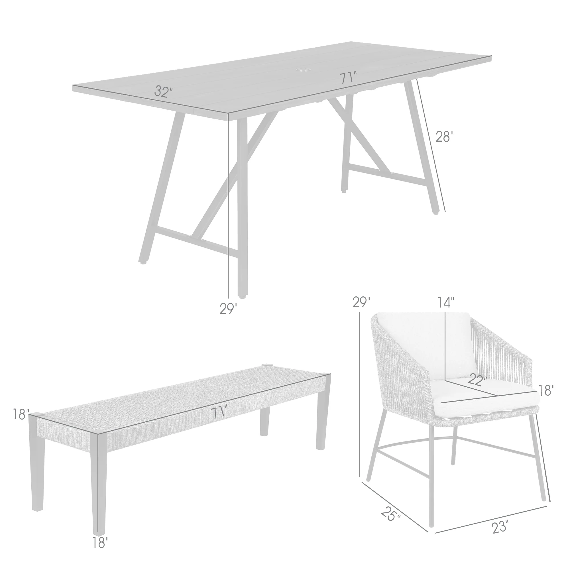 Koala Calica and Camino 5 Piece Outdoor Dining Set with Dark Eucalyptus Wood and Grey Rope and Cushions By Armen Living - Image 9