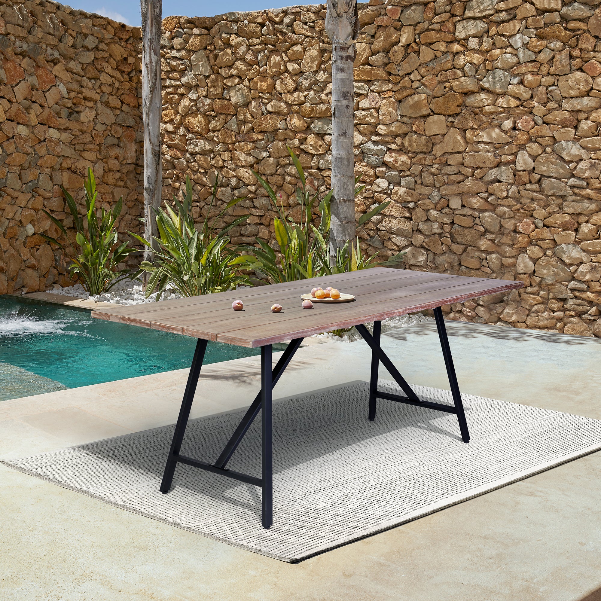 Koala Outdoor Patio Light Eucalyptus Wood and Metal Rectangle Dining Table By Armen Living