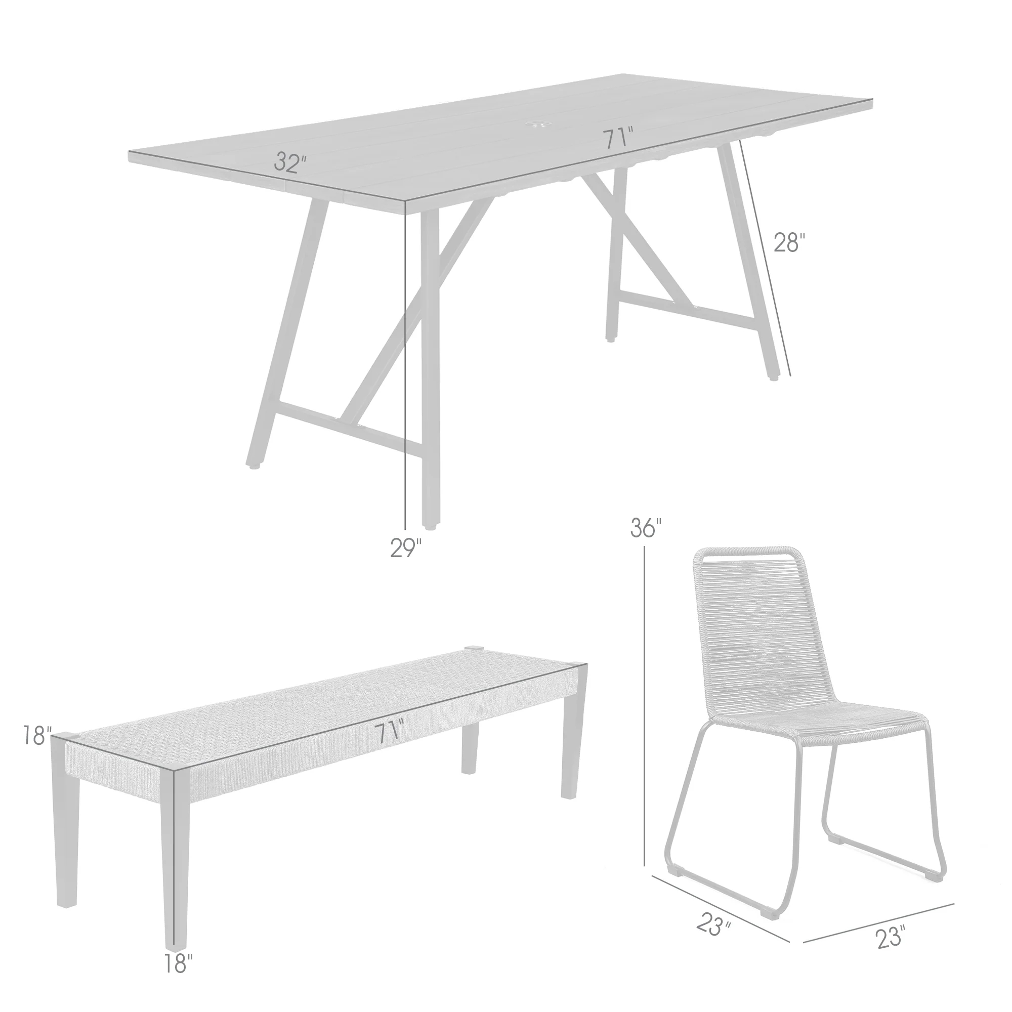 Koala Shasta and Camino 6 Piece Outdoor Dining Set in Dark Eucalyptus Wood with Grey Rope By Armen Living - Image 9