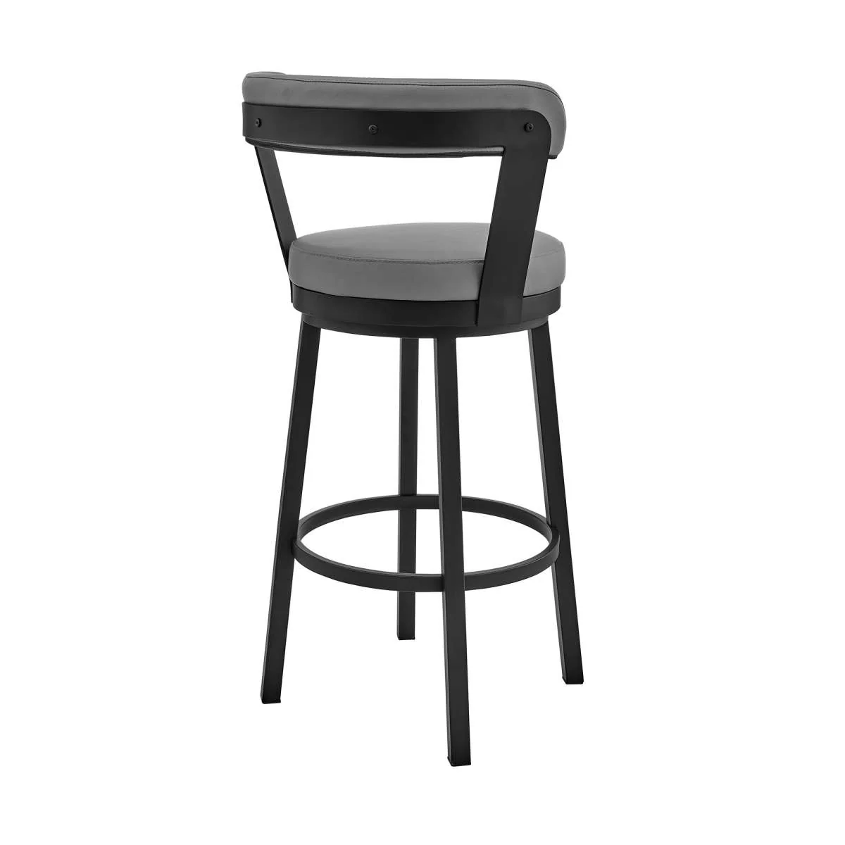 Kobe 26" Counter Height Swivel Bar Stool in Black Finish and Gray Faux Leather By Armen Living - Image 3