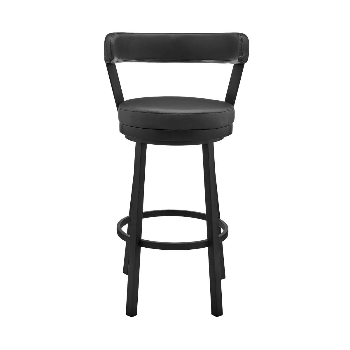 Kobe 30" Bar Height Swivel Bar Stool in Black Finish and Black Faux Leather By Armen Living - Image 2