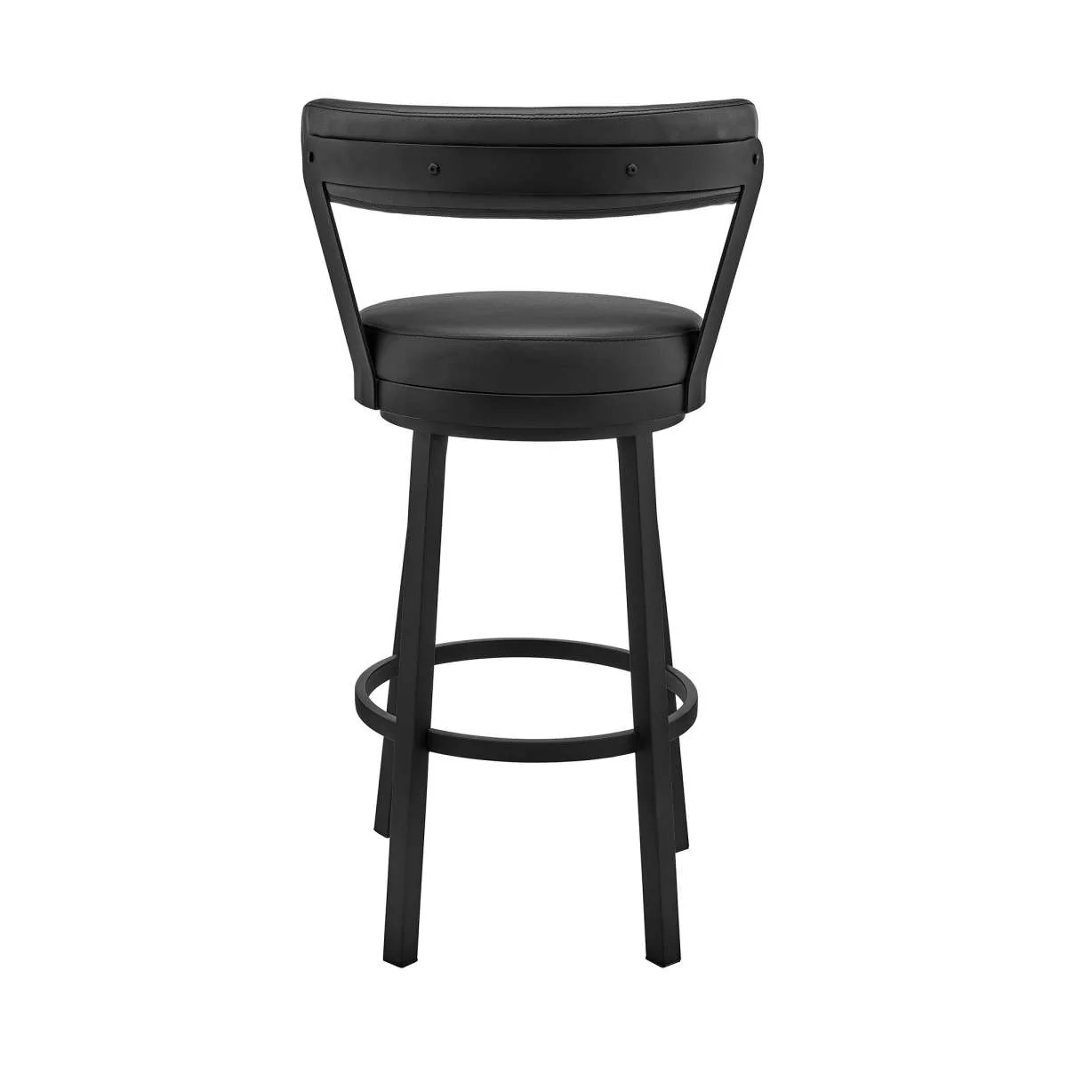 Kobe 30" Bar Height Swivel Bar Stool in Black Finish and Black Faux Leather By Armen Living - Image 4