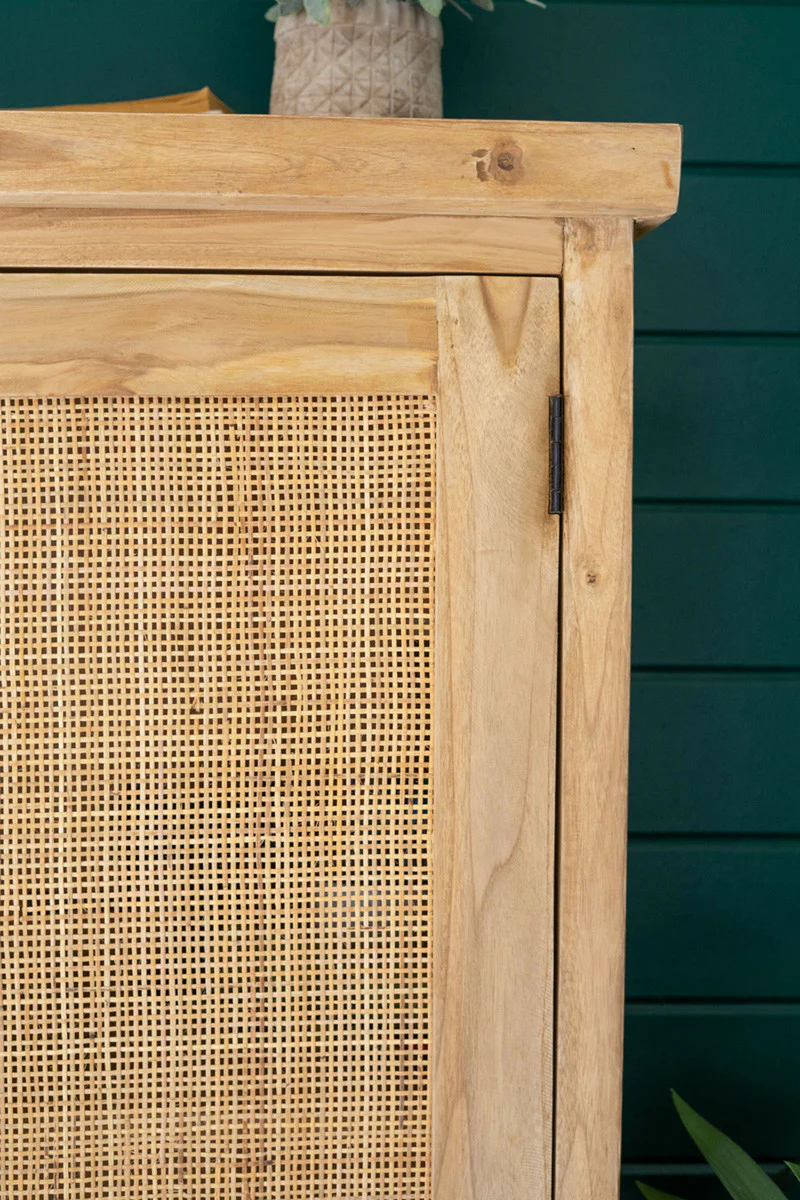 Large Two Door Wooden Cabinet With Woven Cane Detail By Kalalou - Image 5