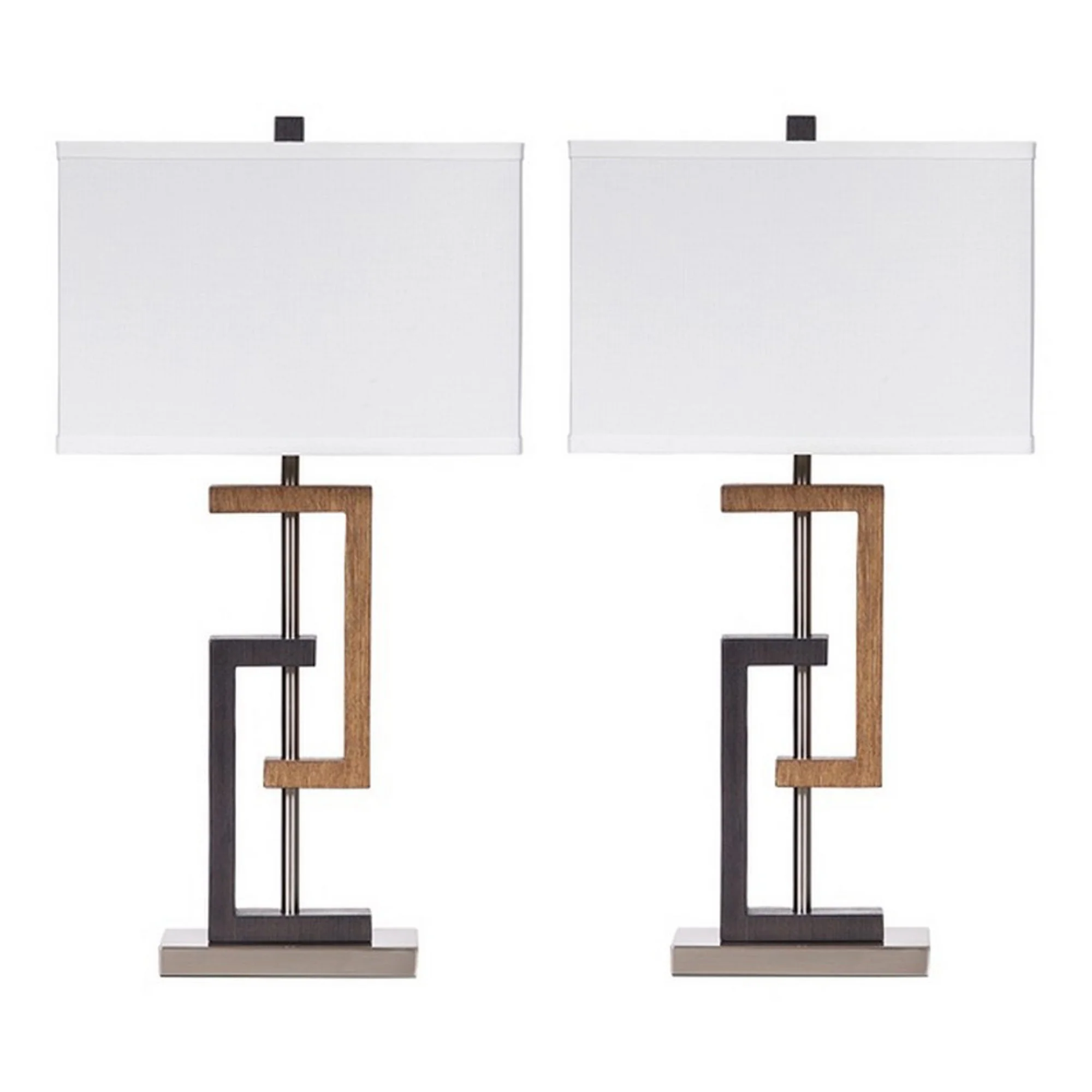 Lattice Base Hardback Table Lamp Set Of 2 Brown And Silver By Benzara