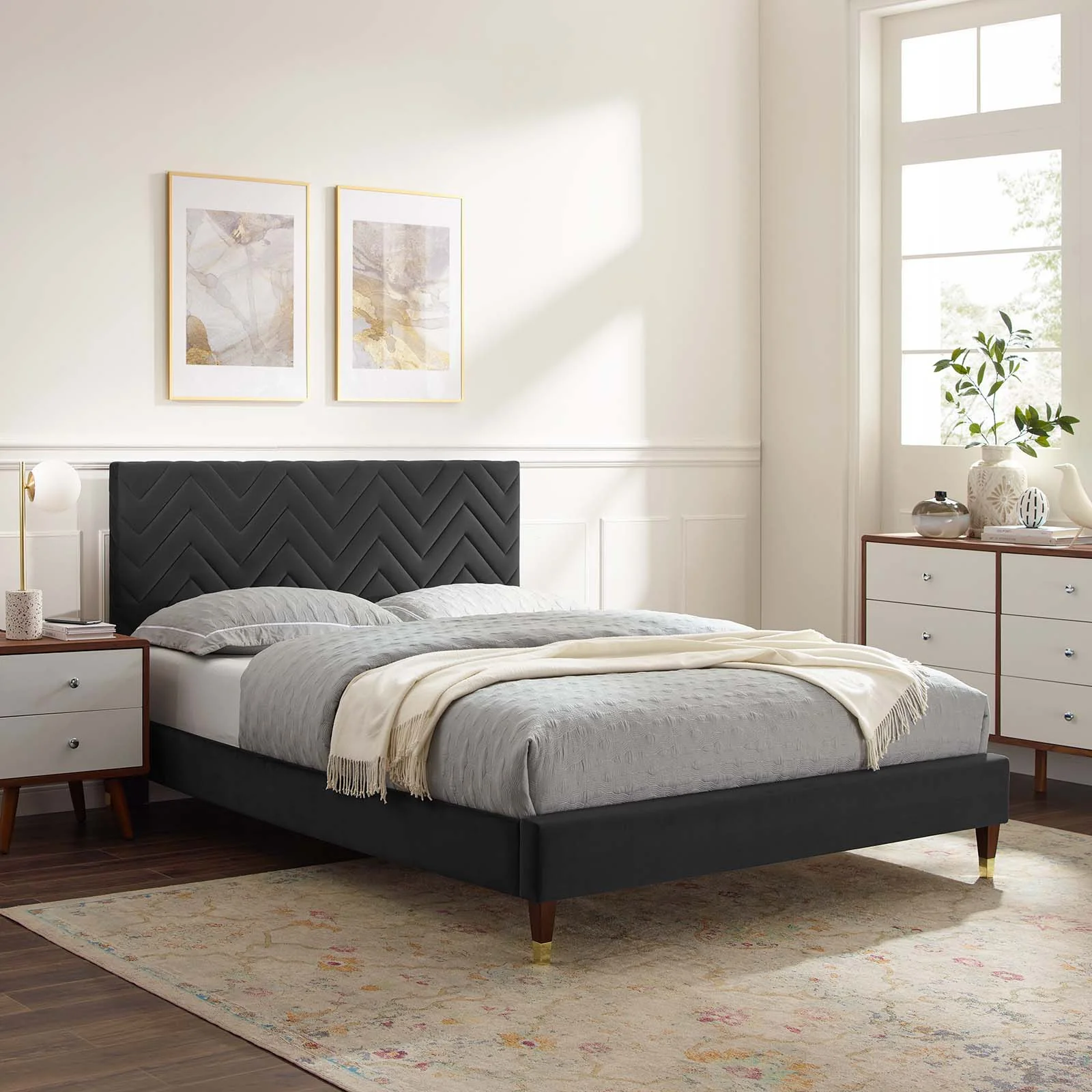 Leah Chevron Tufted Performance Velvet Full Platform Bed By Modway - MOD-6993