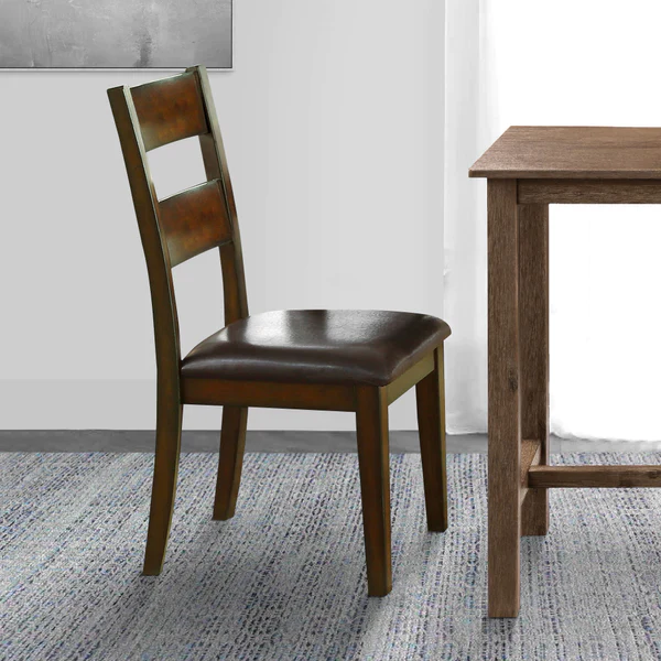 Leatherette Padded Side Chair Ladder Design Back, Set of 2, Brown and Black By Benzara