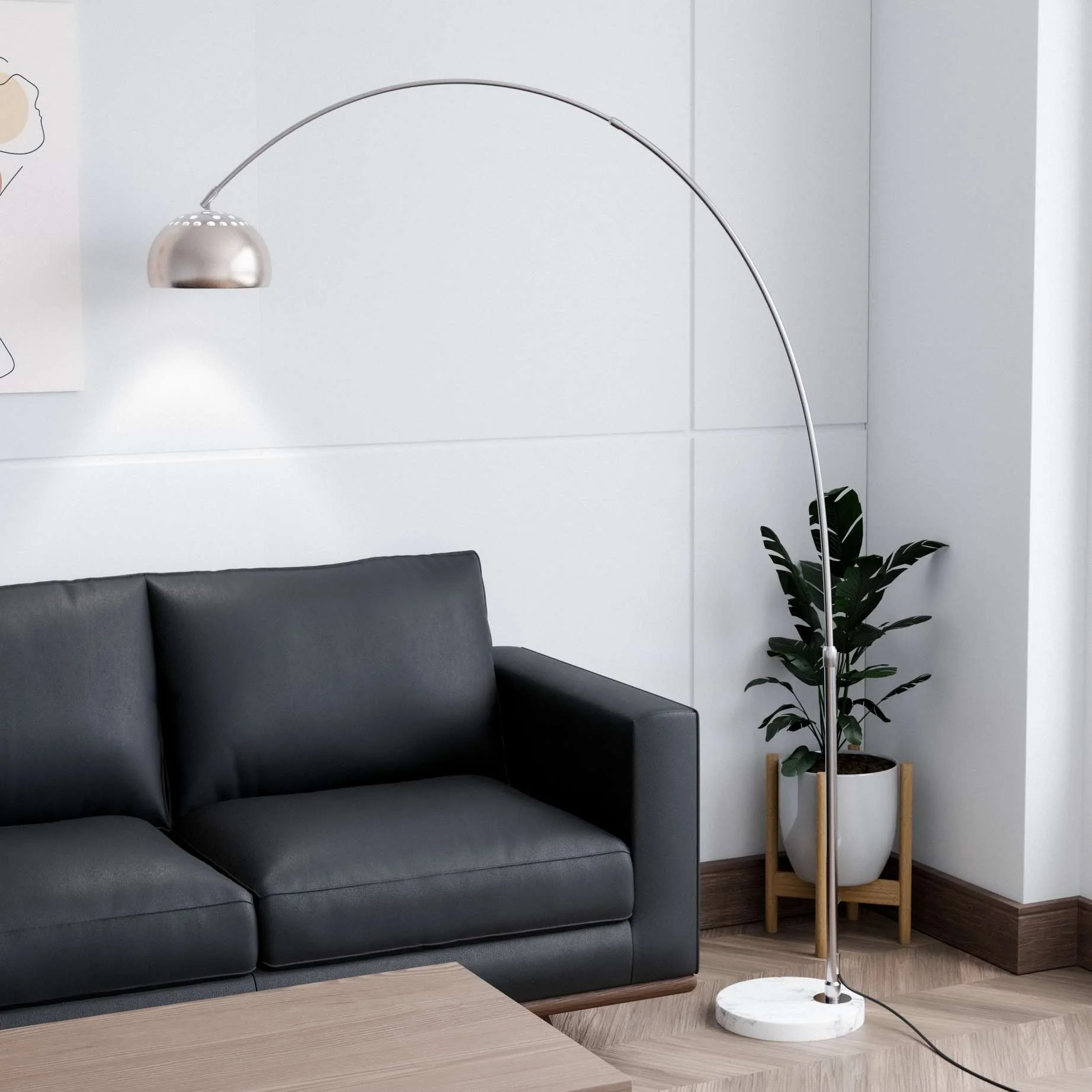 Leisuremod Arco Mid-Century Modern Arched Floor Lamp 75.6" Height with White Round Marble - Image 28