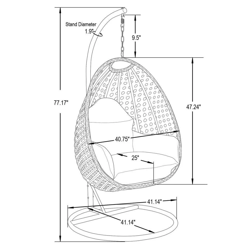 LeisureMod Beige Wicker Hanging Egg Swing Chair - Image 80