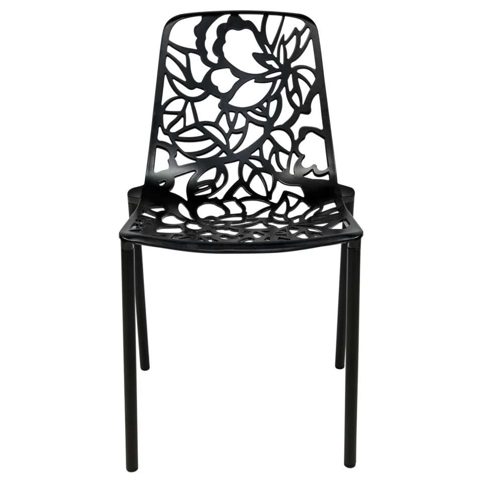 LeisureMod Devon Mid-Century Modern 3-Piece Aluminum Outdoor Patio Dining Set with Tempered Glass Top Table and 2 Stackable
 - DT20CBL - Image 17