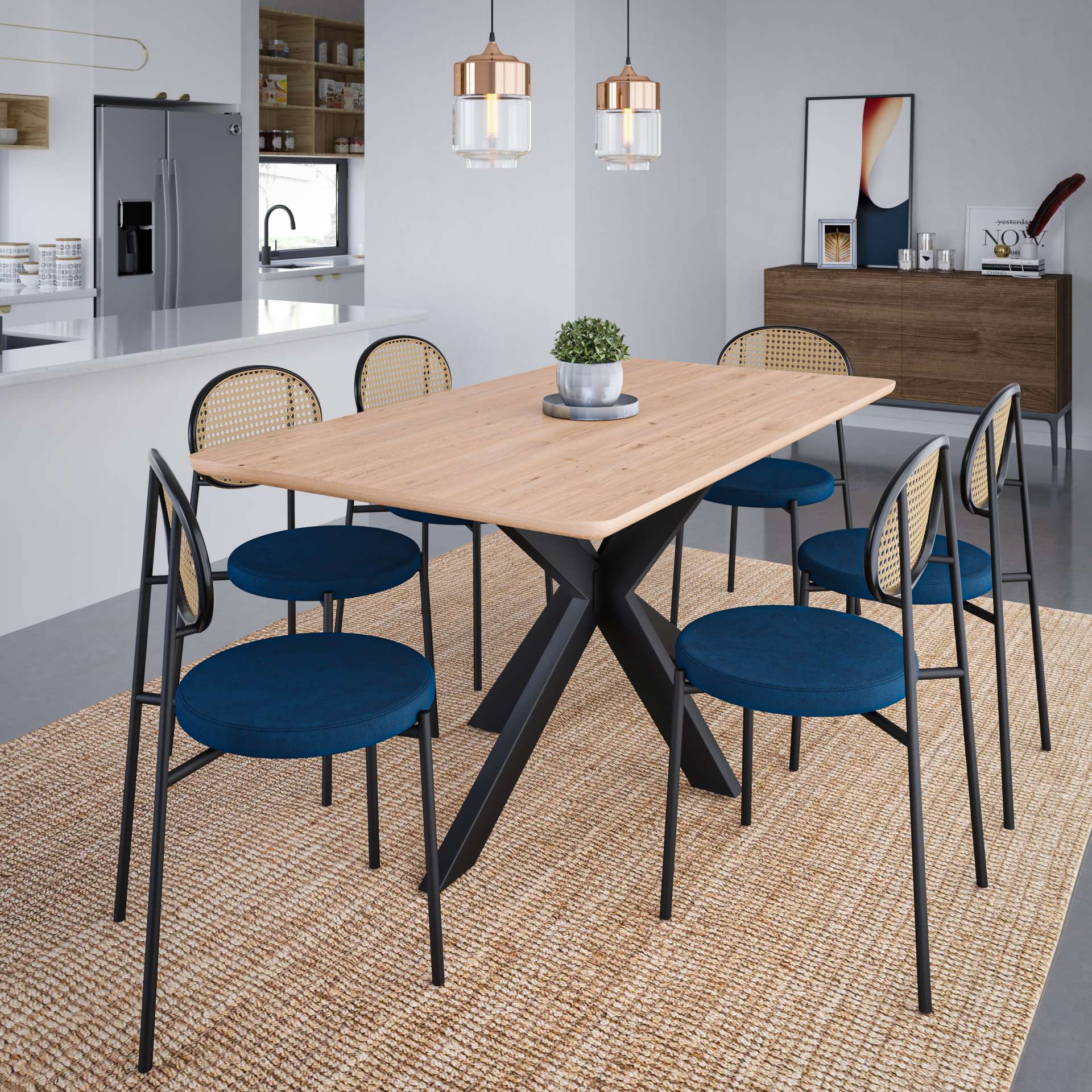 LeisureMod Euston Modern Wicker Dining Chair with Velvet Round Seat - Image 34