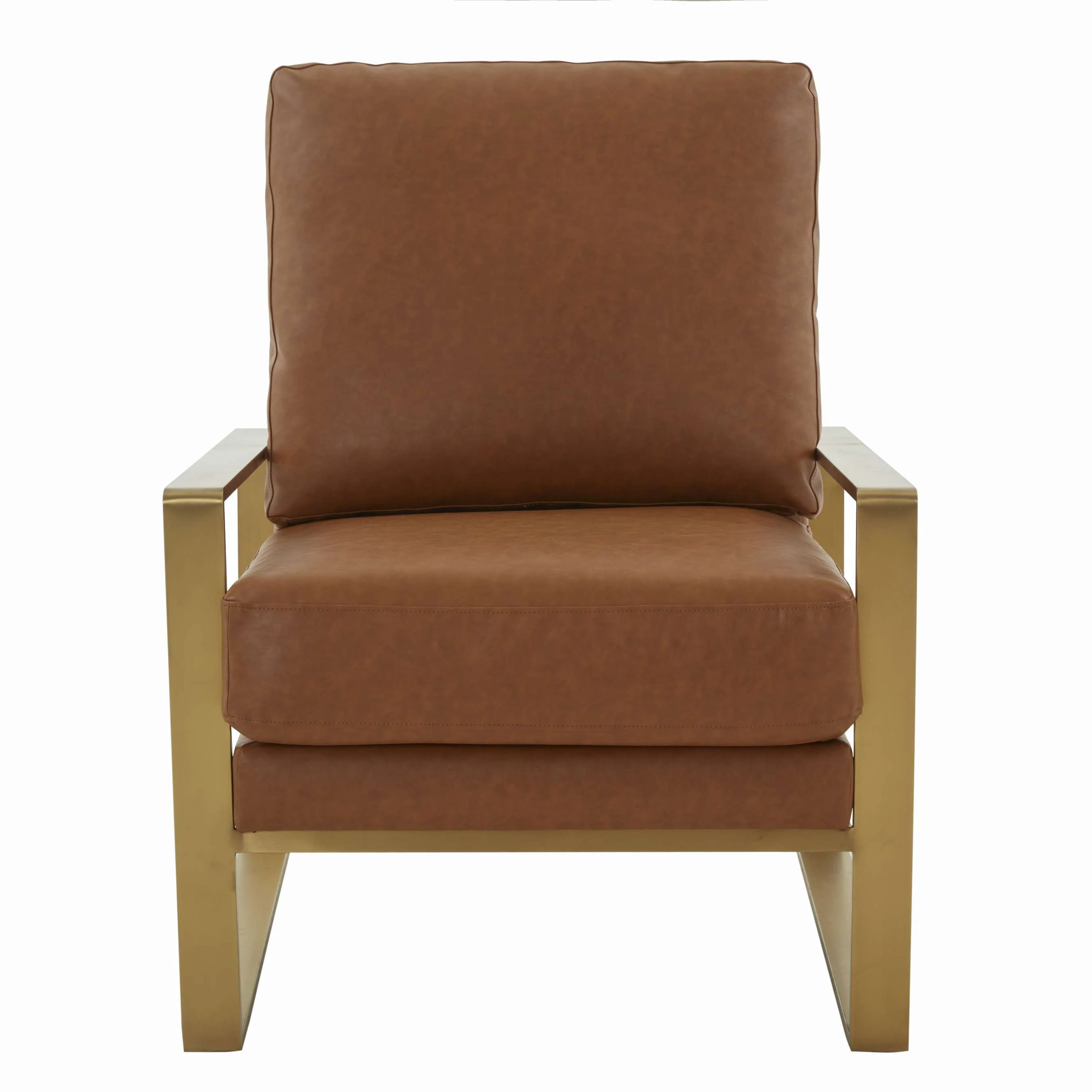 LeisureMod Jefferson Modern Leather Armchair with Gold Frame and Round Coffee Table with Glass Top and Metal Base - Image 20