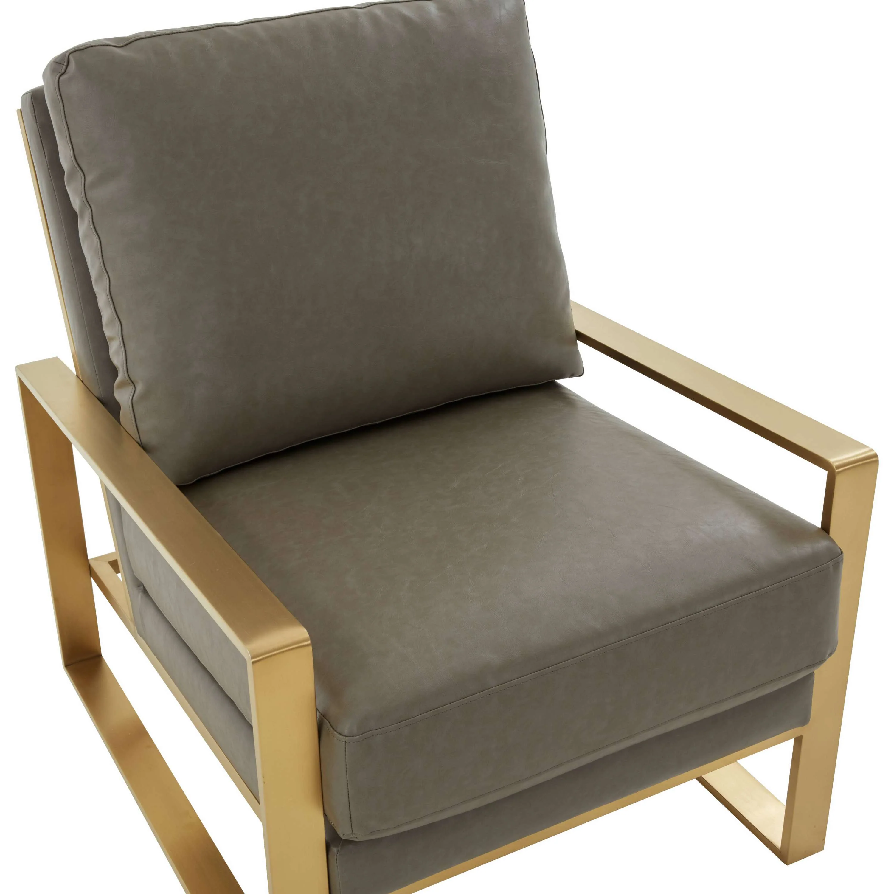 LeisureMod Jefferson Modern Leather Armchair with Gold Frame and Round Coffee Table with Glass Top and Metal Base - Image 28