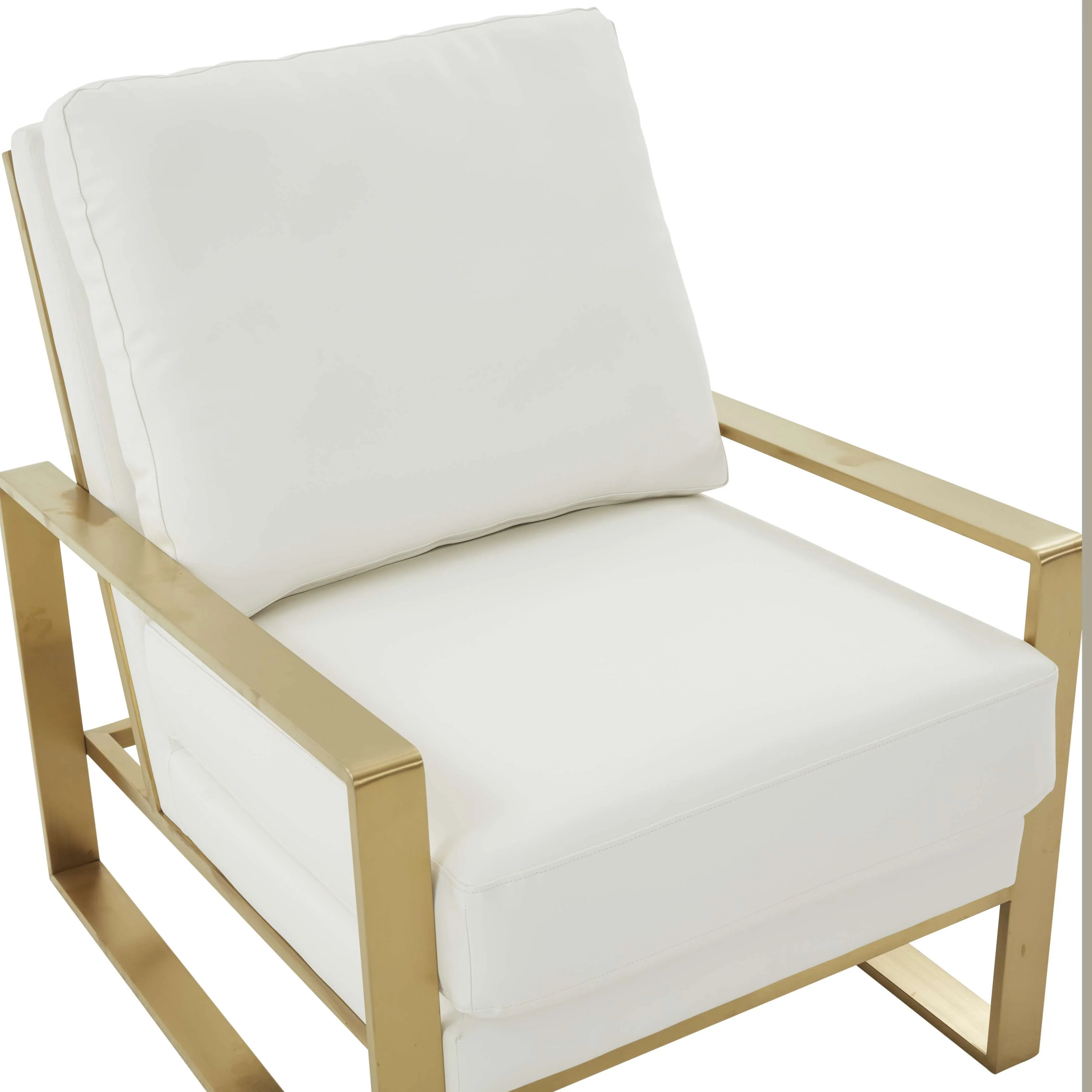 LeisureMod Jefferson Modern Leather Armchair with Gold Frame and Round Coffee Table with Glass Top and Metal Base - Image 42