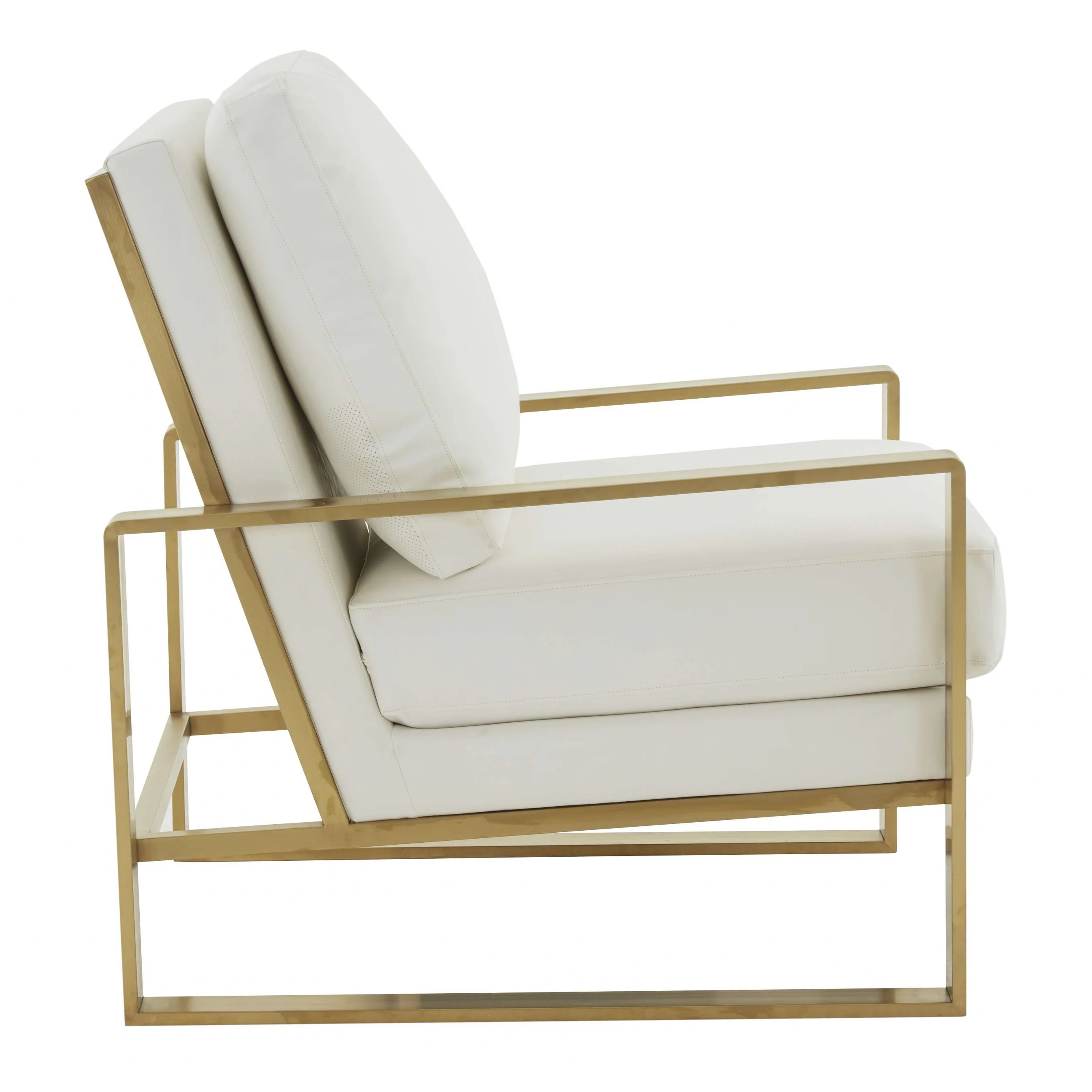 LeisureMod Jefferson Modern Leather Armchair with Gold Frame and Round Coffee Table with Glass Top and Metal Base - Image 44