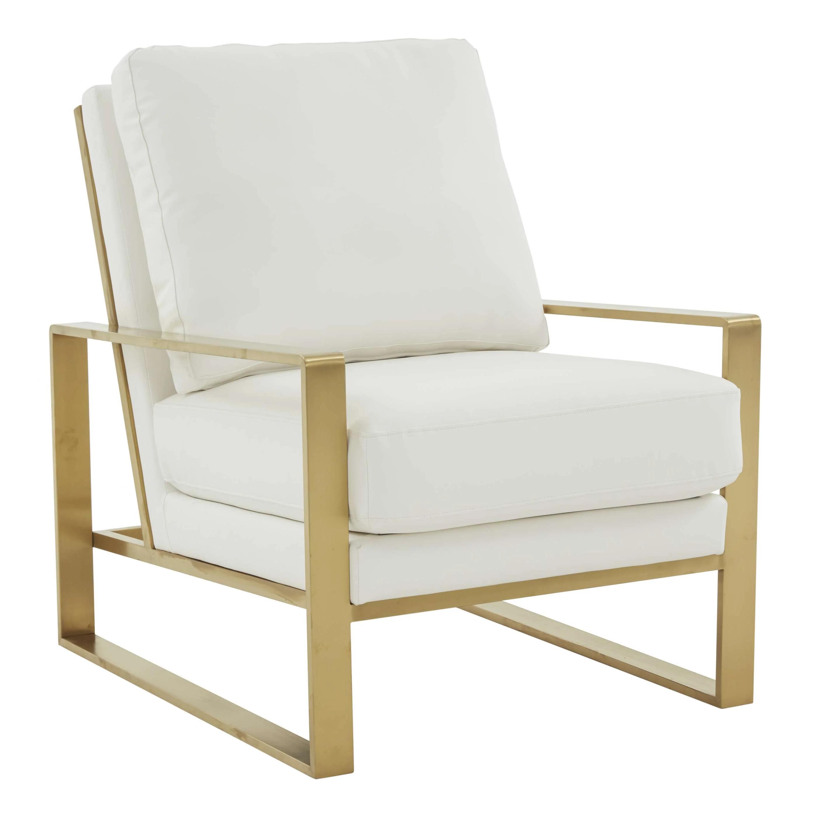 LeisureMod Jefferson Modern Leather Armchair with Gold Frame and Round Coffee Table with Glass Top and Metal Base - Image 45