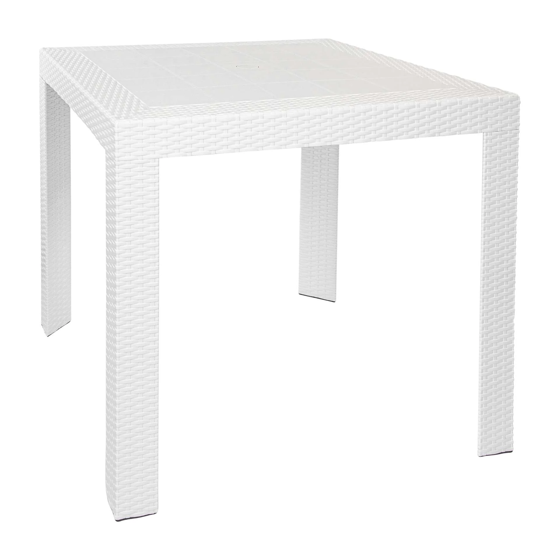 LeisureMod Kent 5-Piece Outdoor Dining Set with Plastic Square Table and 4 Stackable Chairs with Weave Design - Image 7
