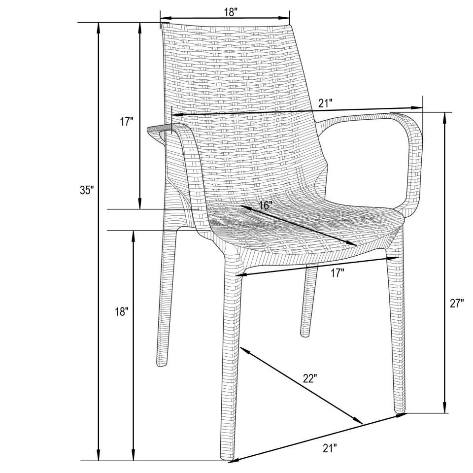 LeisureMod Kent Outdoor Patio Plastic Dining Arm Chair, Set of 4 - KCA21BR4 - Image 3