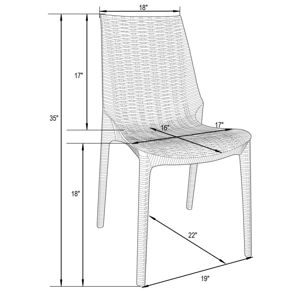 LeisureMod Kent Outdoor Patio Plastic Dining Chair, Set of 4 - KC19W4 - Image 5