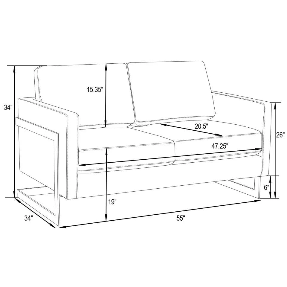 LeisureMod Lincoln Modern Mid-Century Upholstered Velvet Loveseat with Gold Frame - Image 7