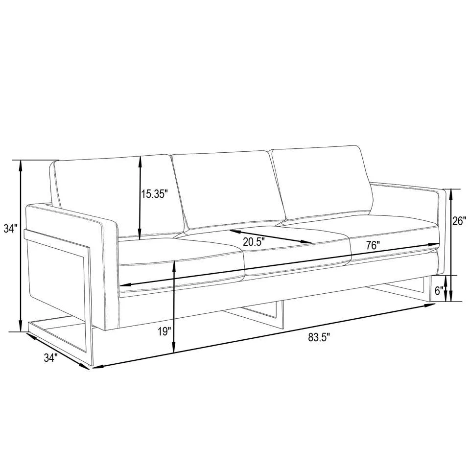 LeisureMod Lincoln Modern Mid-Century Upholstered Velvet Sofa with Gold Frame - Image 17